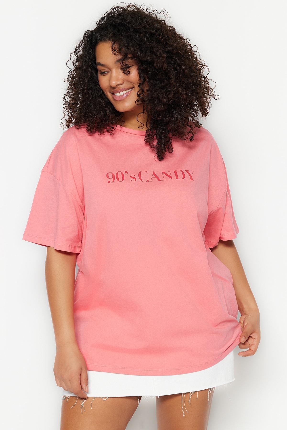 Pink Oversize Plus Size T-Shirt, , large image number 0