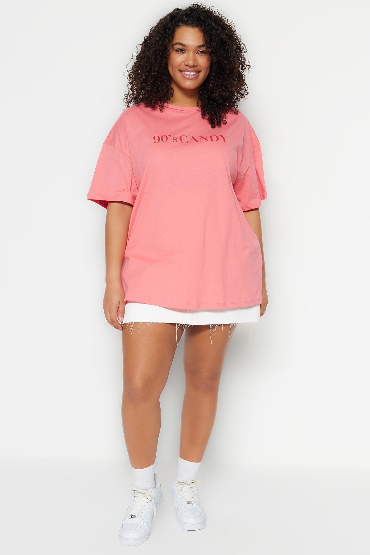 Pink Oversize Plus Size T-Shirt, , large image number 1