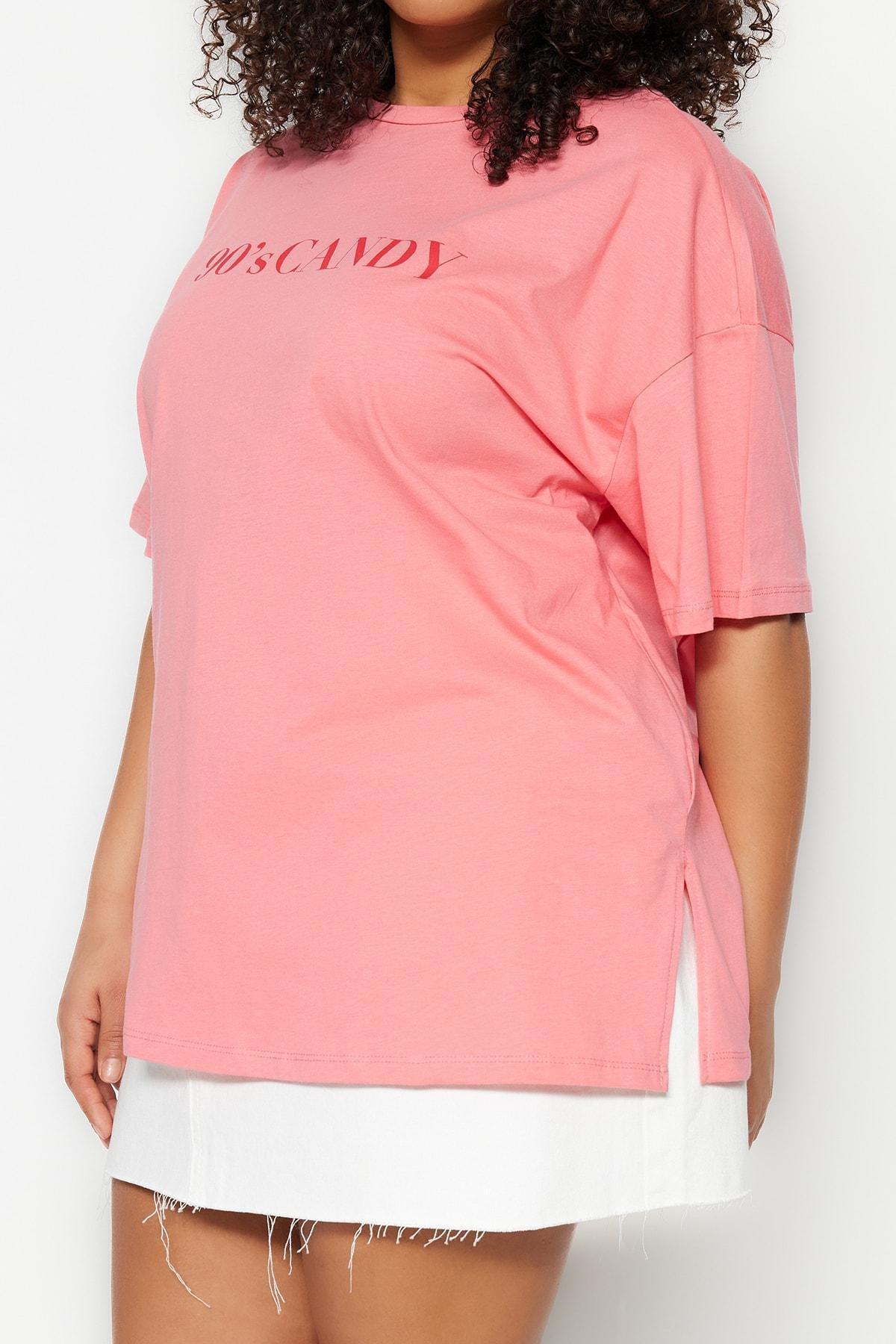 Pink Oversize Plus Size T-Shirt, , large image number 3