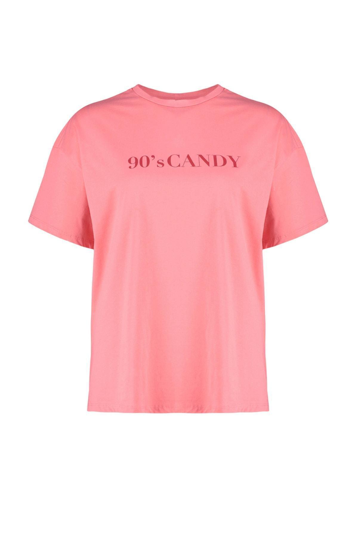 Pink Oversize Plus Size T-Shirt, , large image number 6