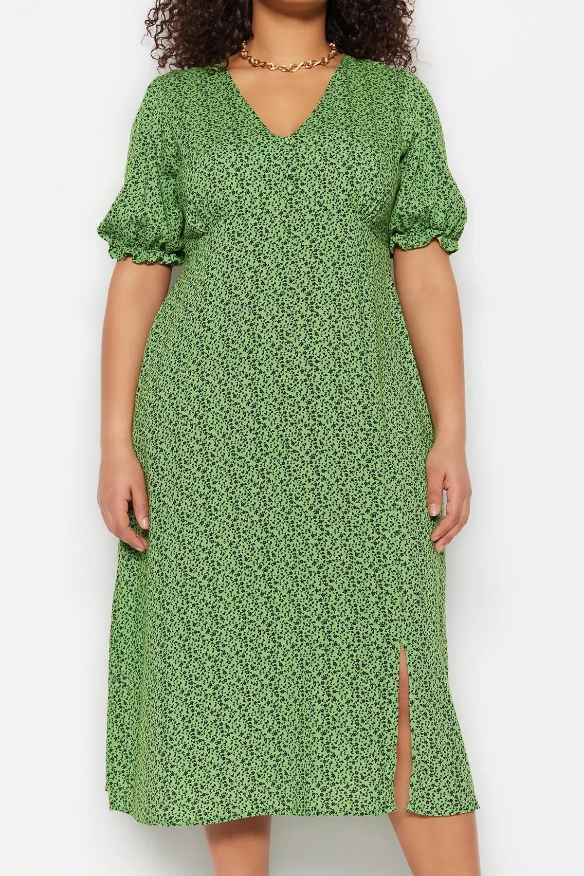 Green Floral Plus Size Dress, Green, medium