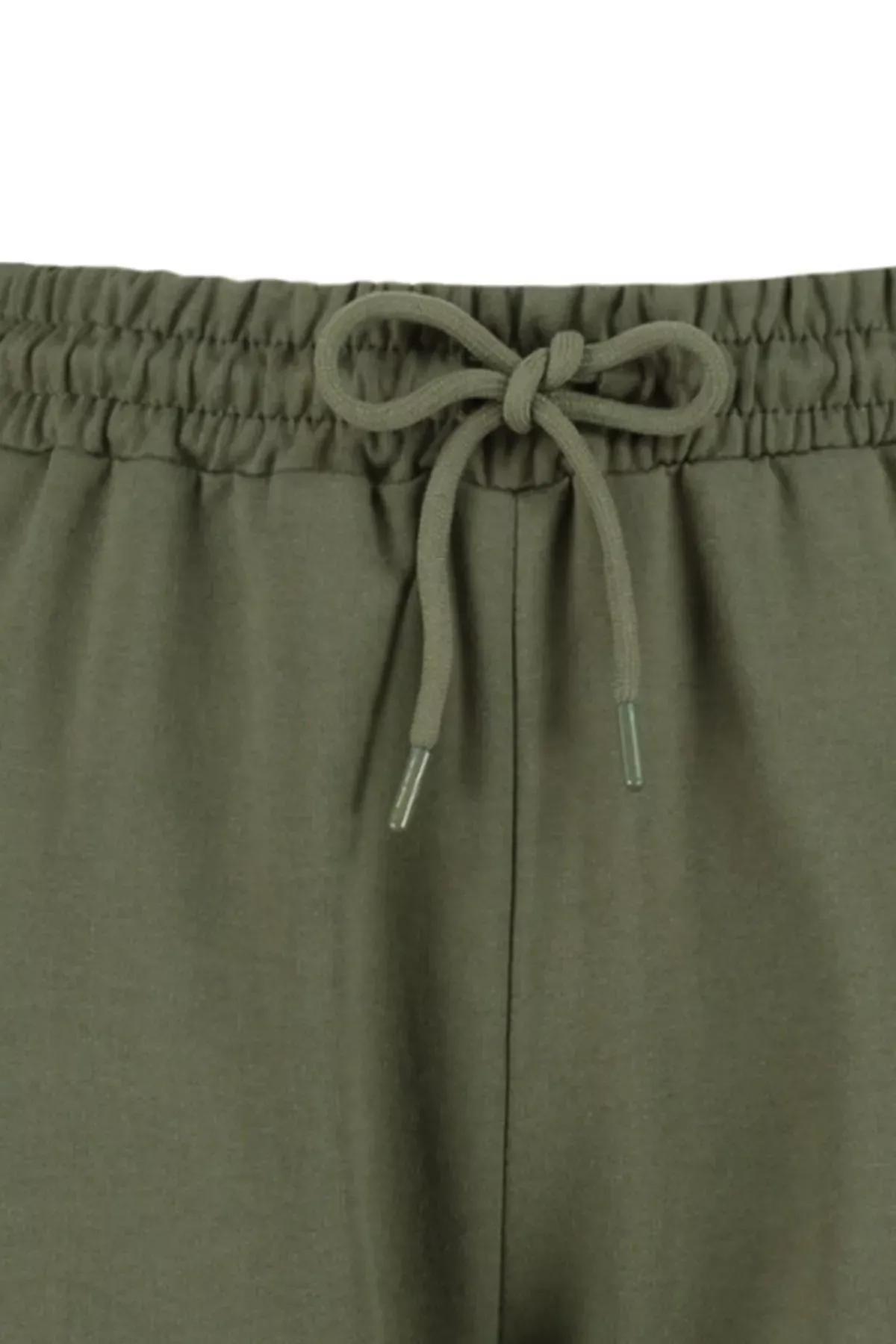 Green High Waist Plus-Size Shorts, Khaki, large image number 6