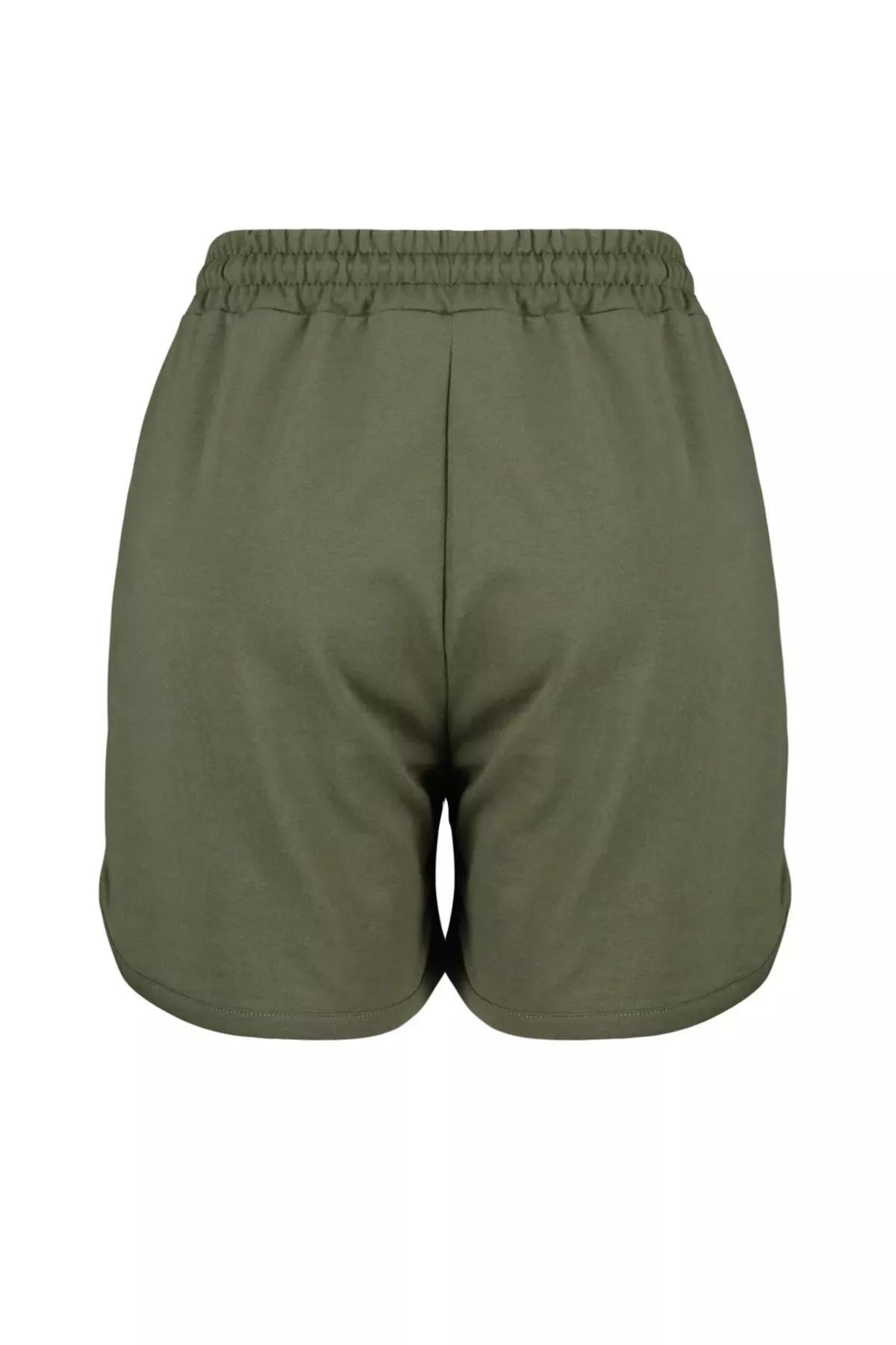Green High Waist Plus-Size Shorts, Khaki, large image number 7