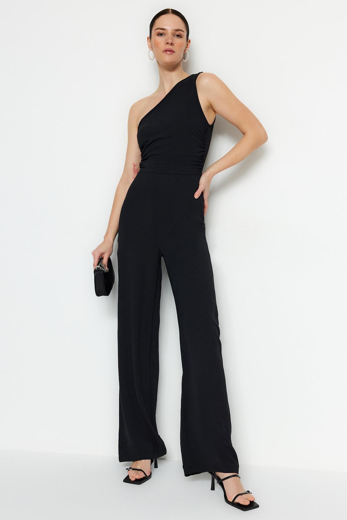 Black Asymmetrical Collar Jumpsuit, Black, large image number 0