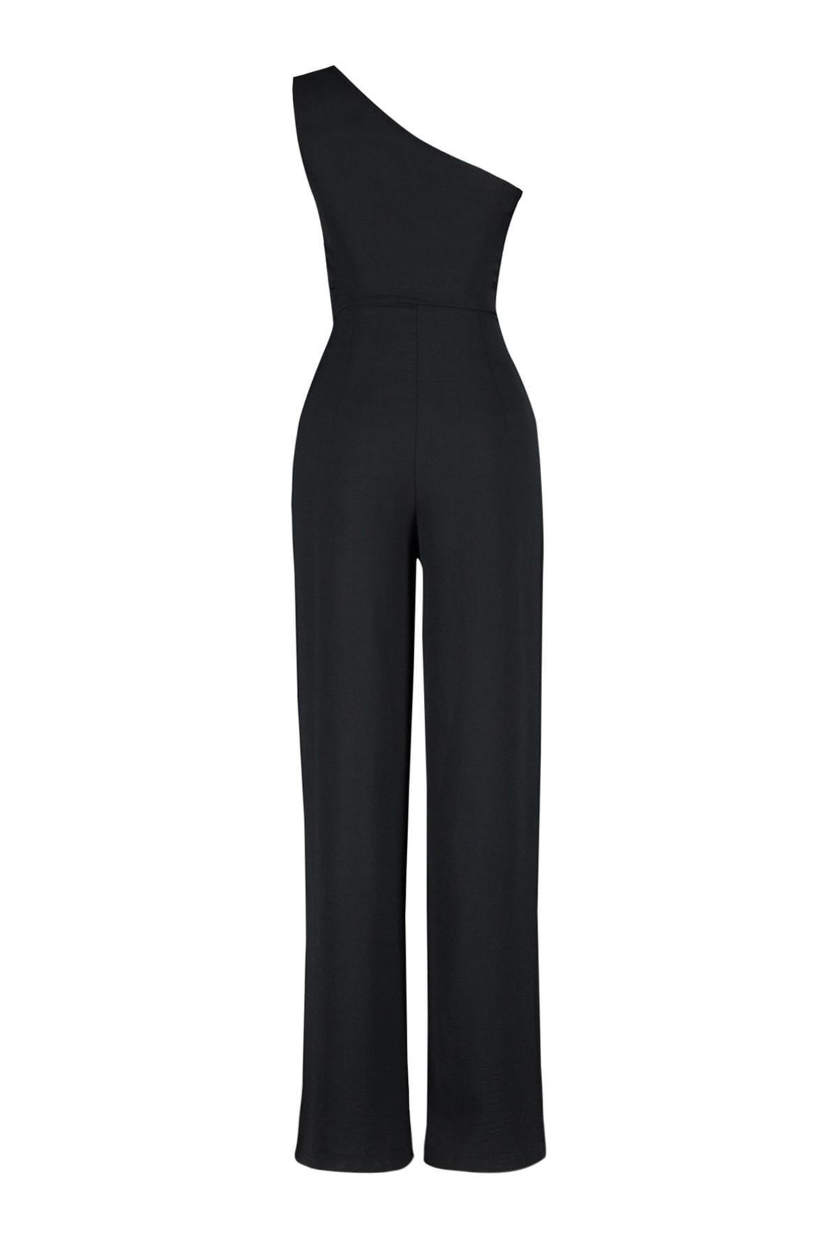 Black Asymmetrical Collar Jumpsuit, Black, large image number 3