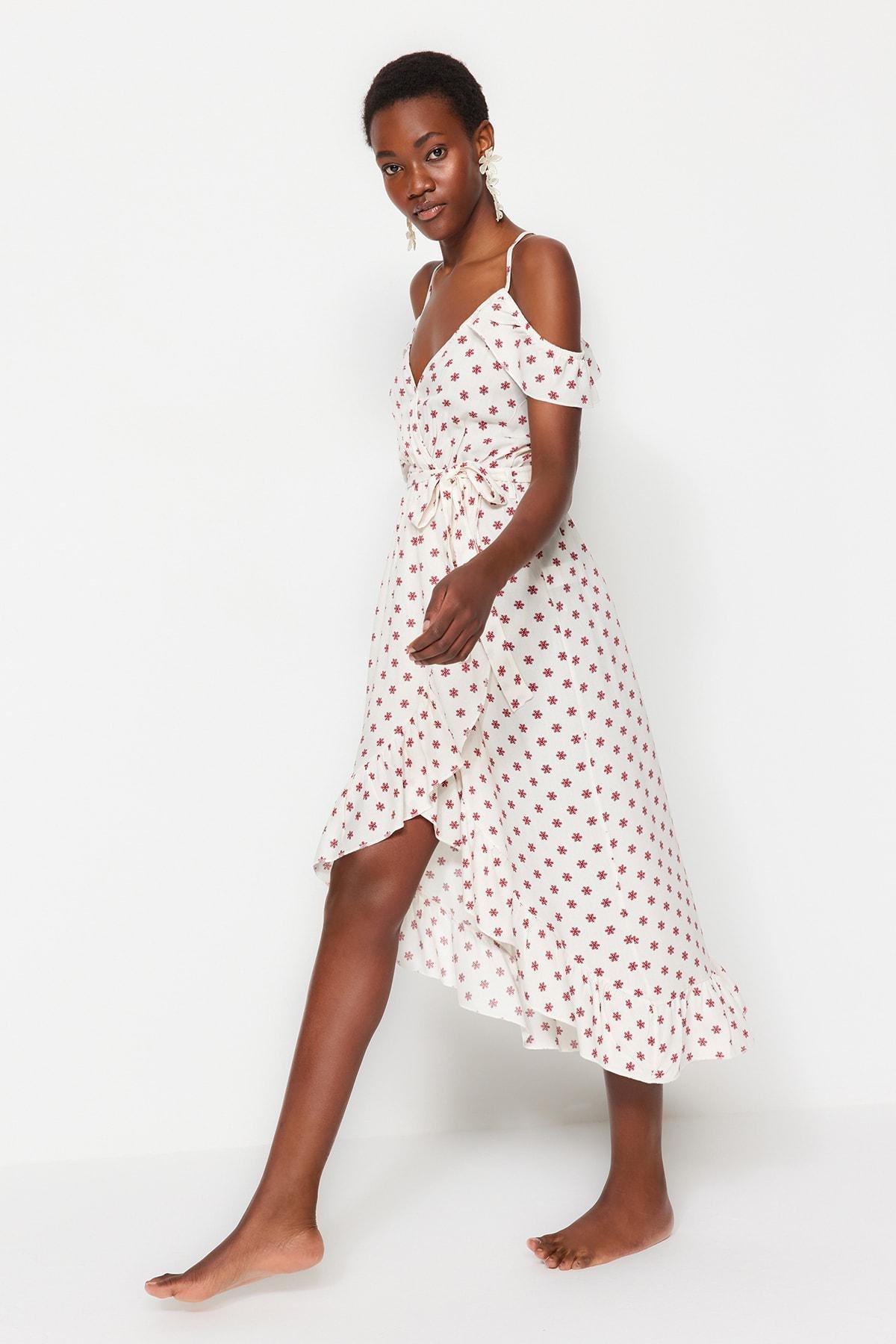 Polka dot handkerchief shop wrap midi dress