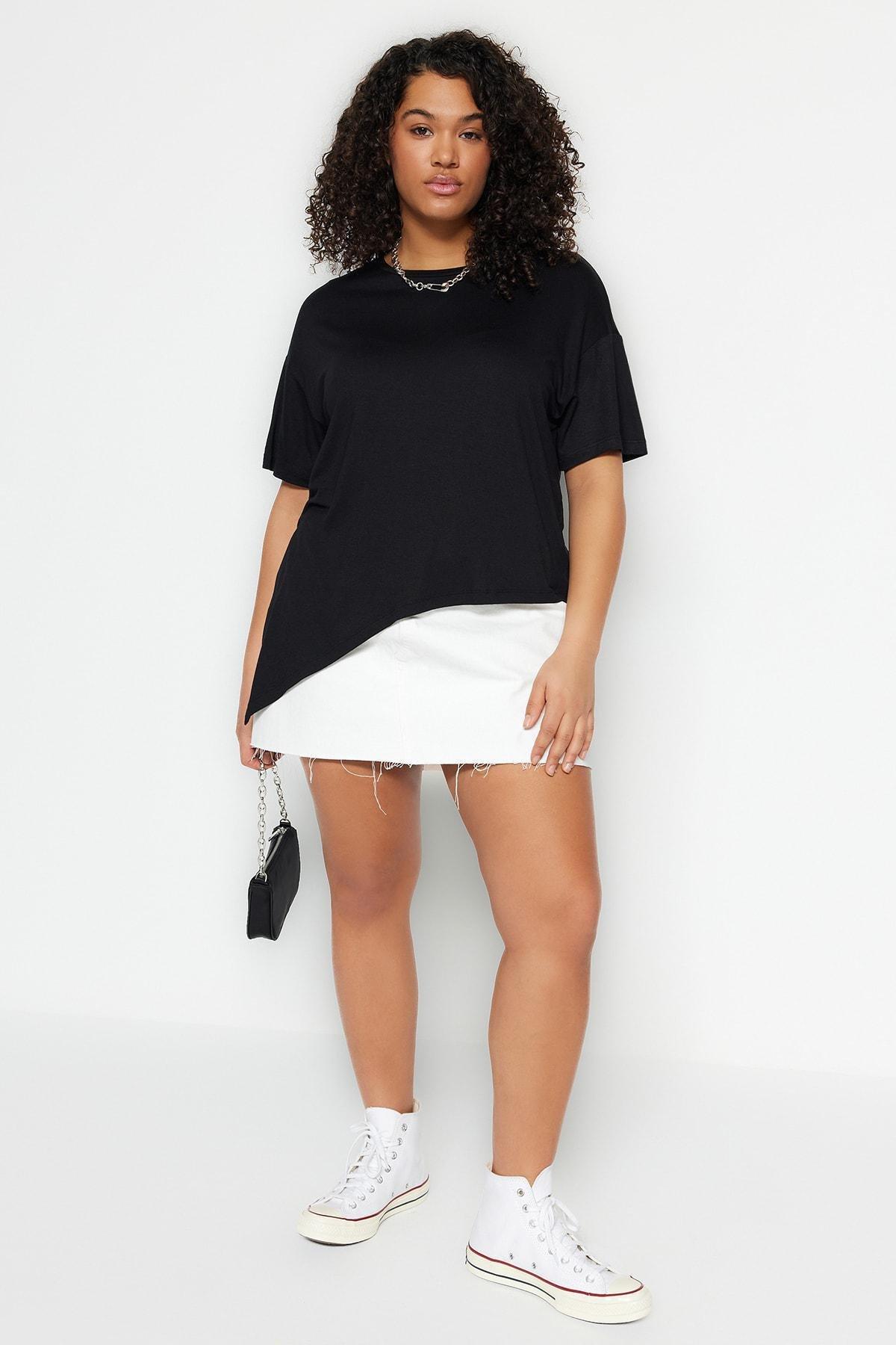 Black Crew Neck Plus Size Blouse, , medium