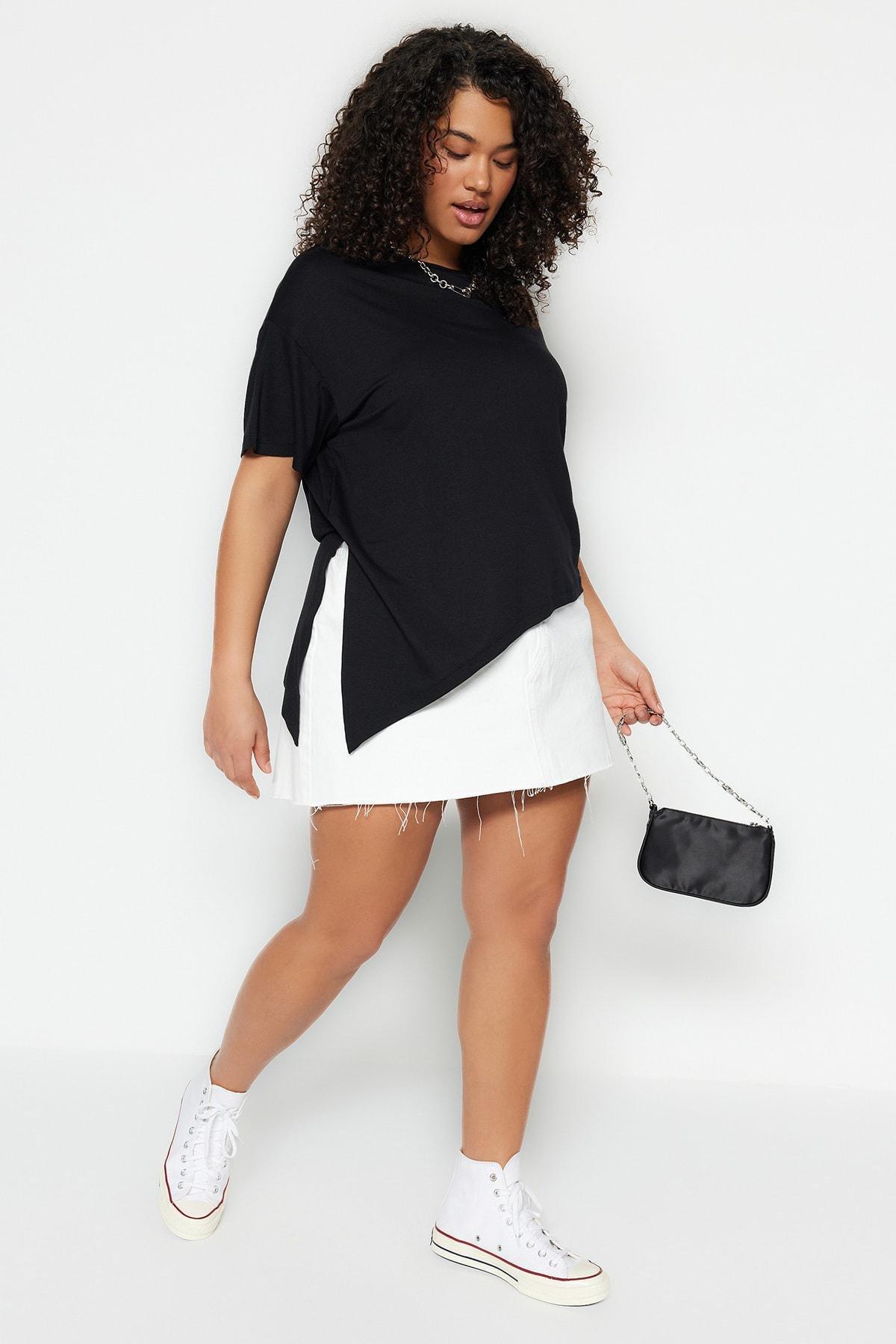 Black Crew Neck Plus Size Blouse, , large image number 1