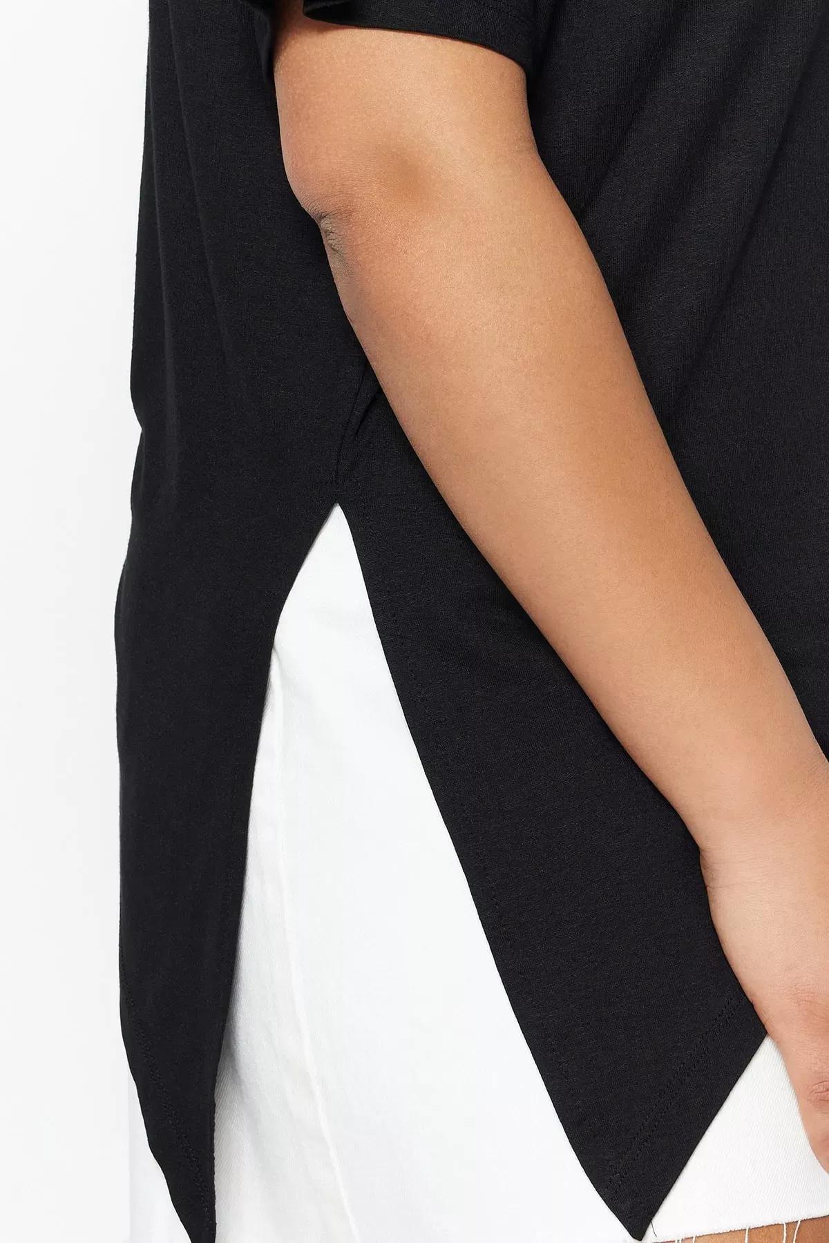 بلوزة بفتحة رقبة مستديرة للمقاسات الكبيرة، أسود, Black, medium