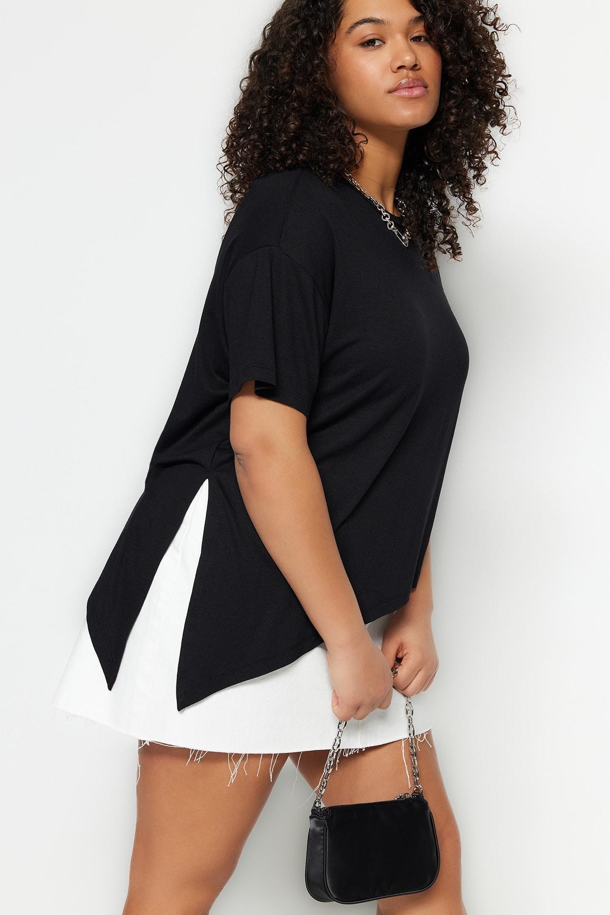 Black Crew Neck Plus Size Blouse, , large image number 2