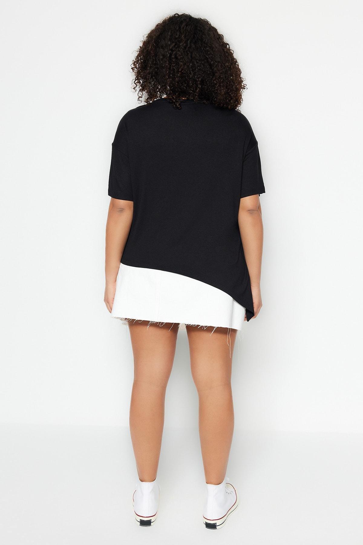 Black Crew Neck Plus Size Blouse, , large image number 4