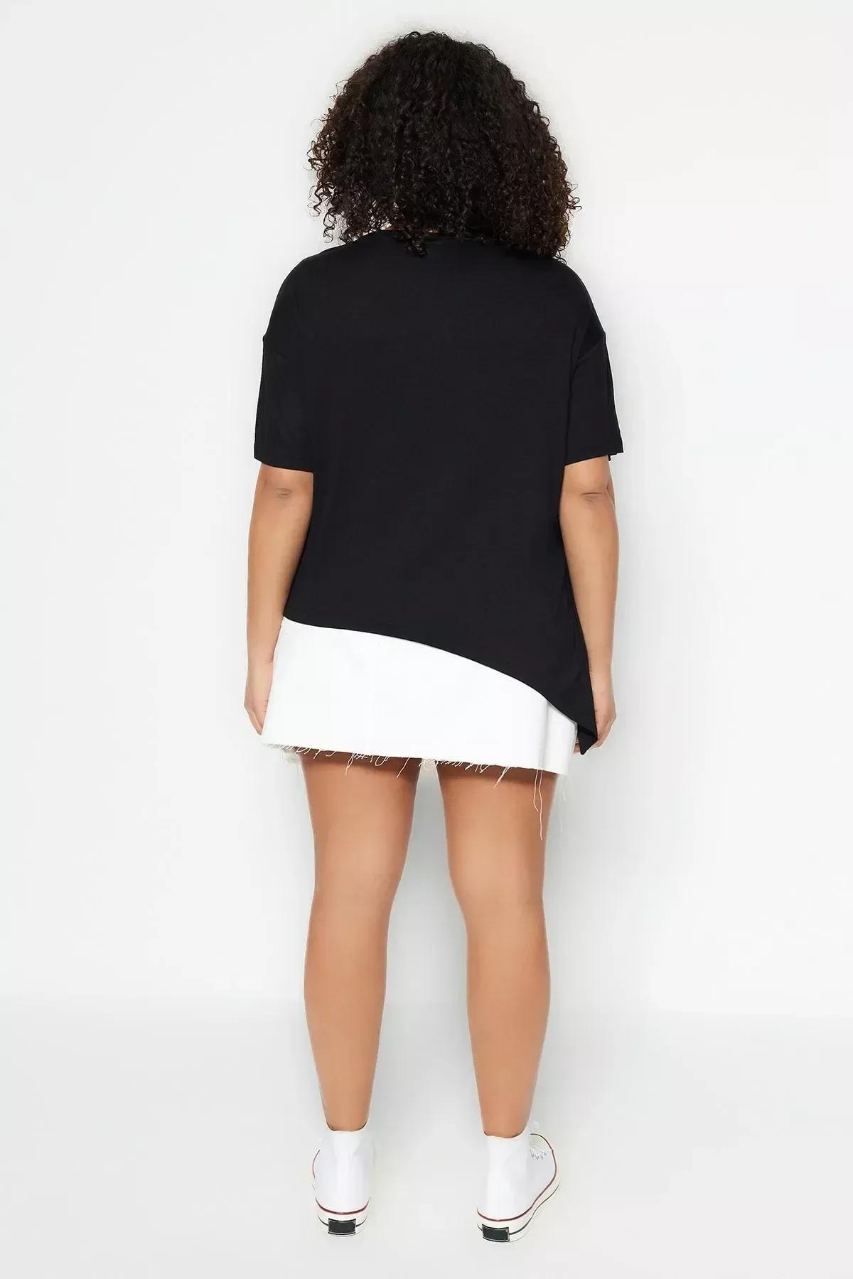 بلوزة بفتحة رقبة مستديرة للمقاسات الكبيرة، أسود, Black, large image number 4