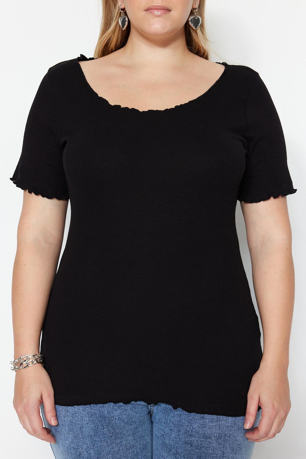 Black Fitted Plus Size Blouse, , large image number 2