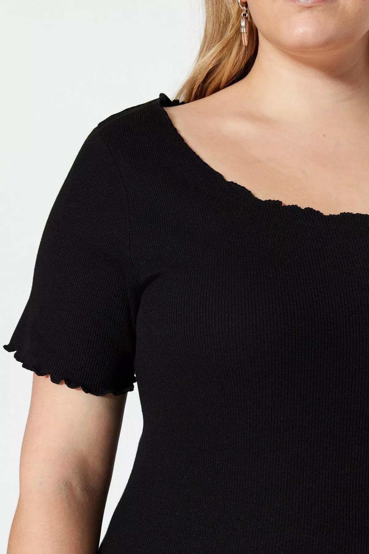 Black Fitted Plus Size Blouse, Black, large image number 3