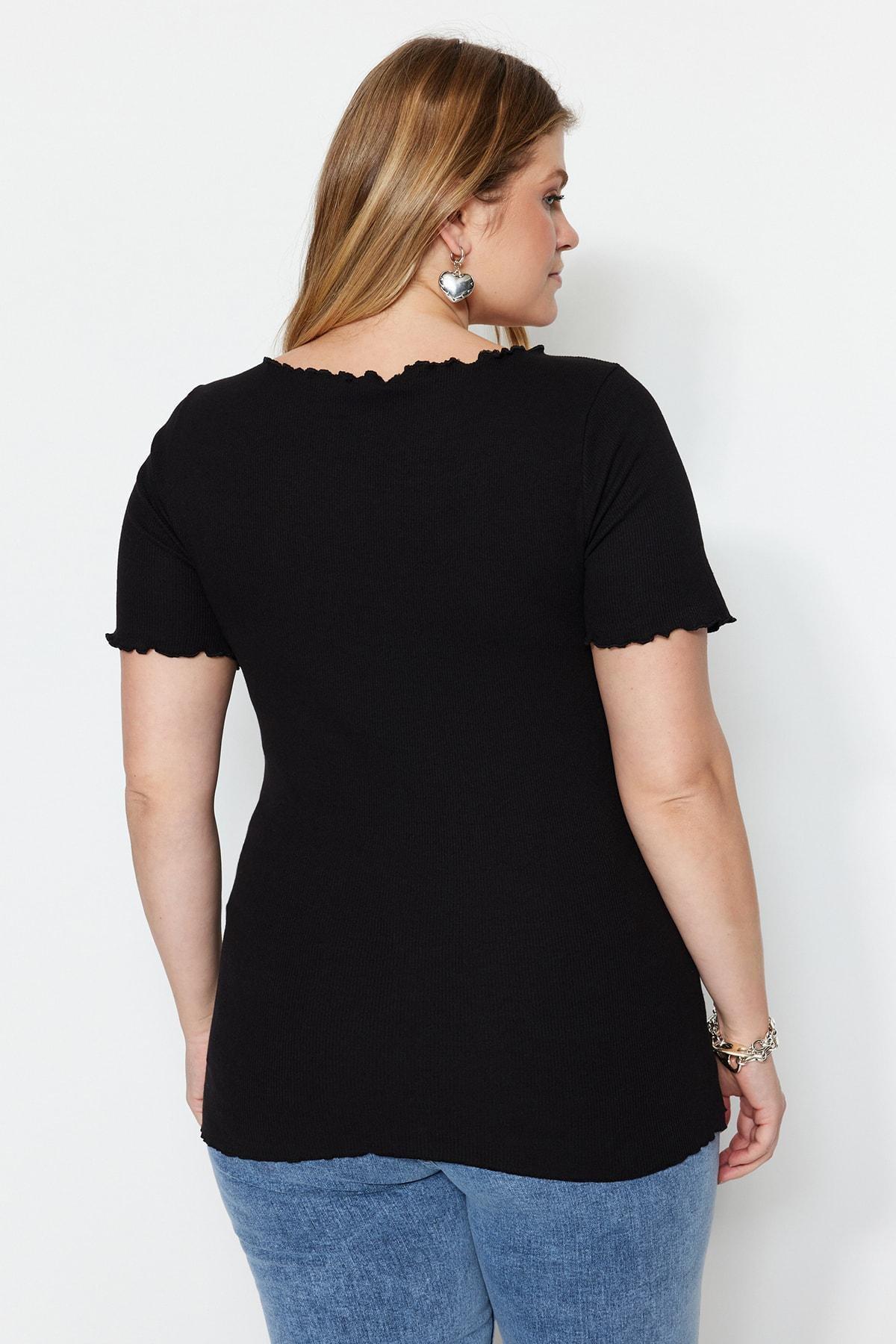 Black Fitted Plus Size Blouse, , large image number 5