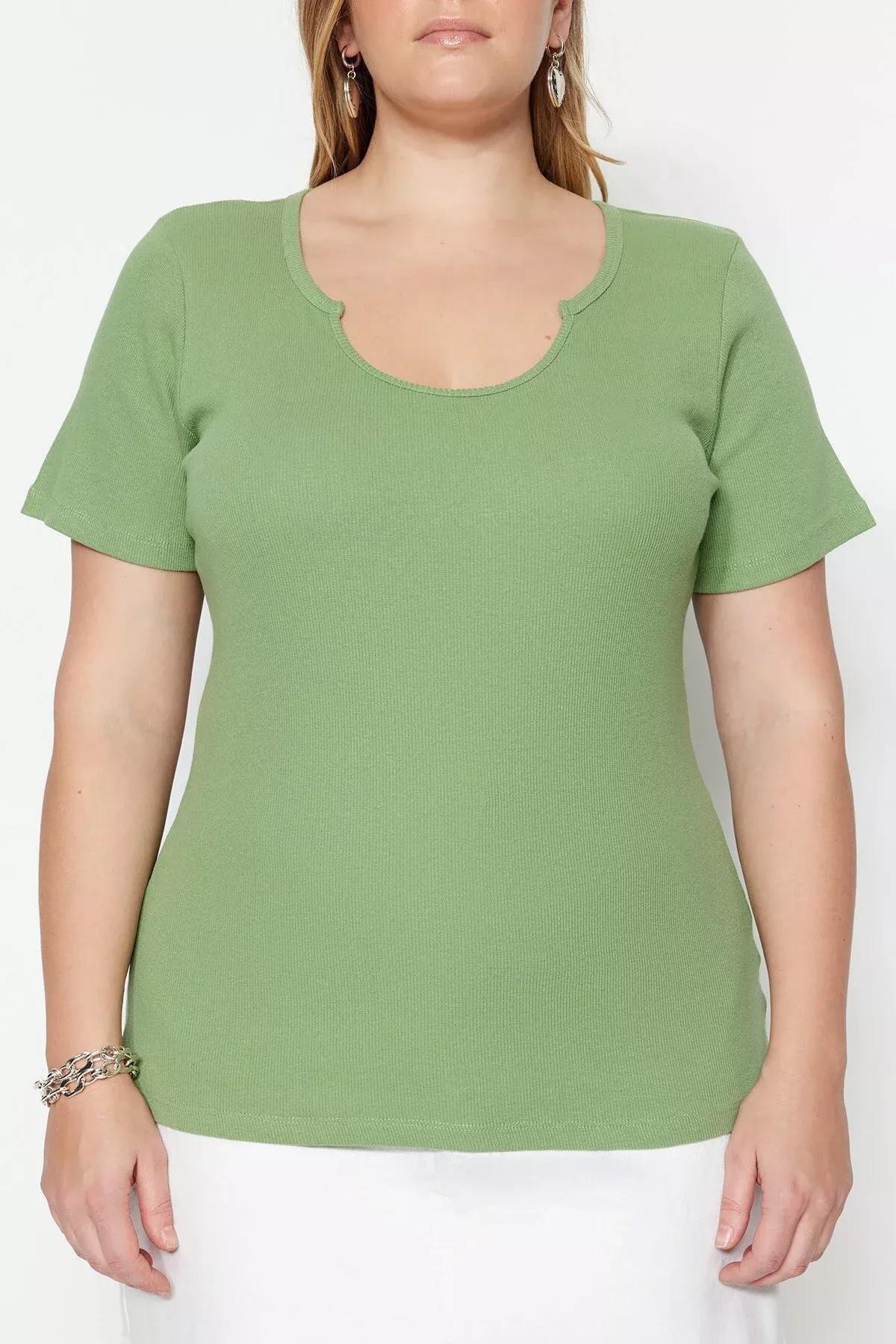 بلوزة بقصة ضيقة للمقاسات الكبيرة، أخضر, Green, medium