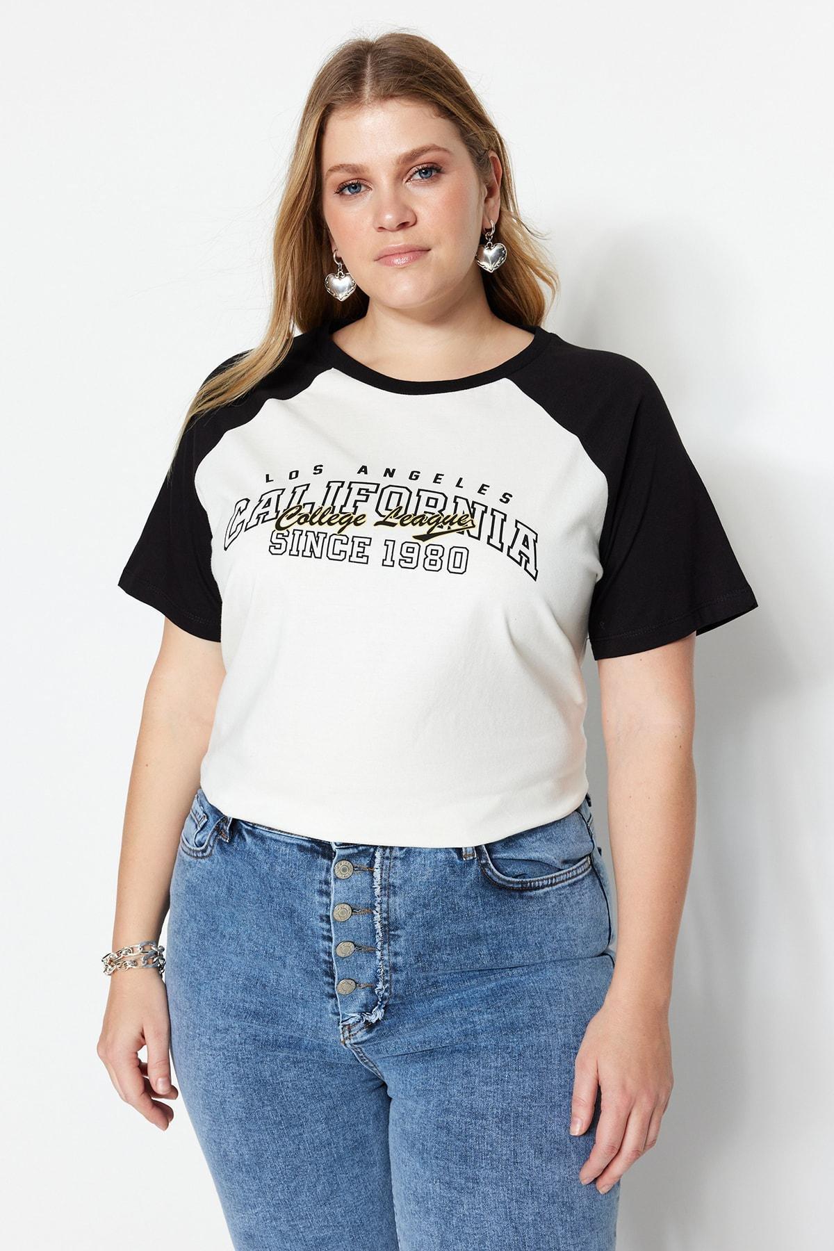 White Printed Plus Size T-Shirt, , large image number 3
