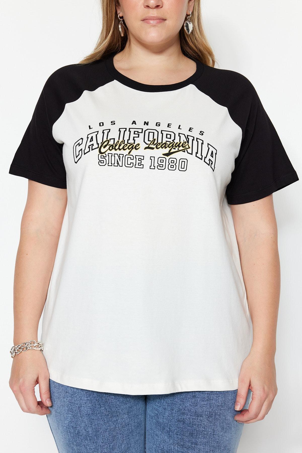 White Printed Plus Size T-Shirt, , large image number 4
