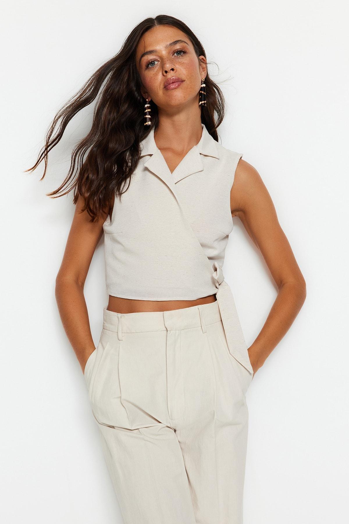 Beige Fitted Blouse, , large image number 0