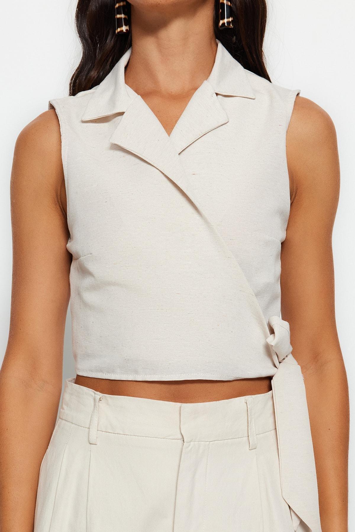 Beige Fitted Blouse, , large image number 3