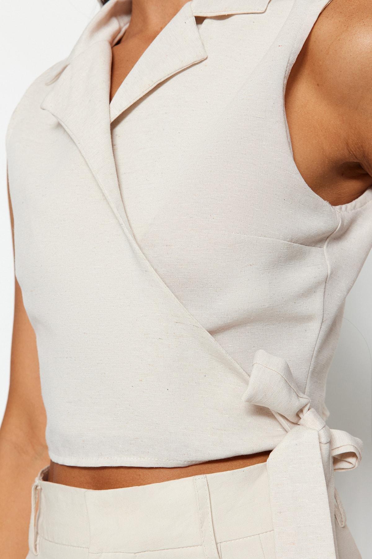 Beige Fitted Blouse, , large image number 4