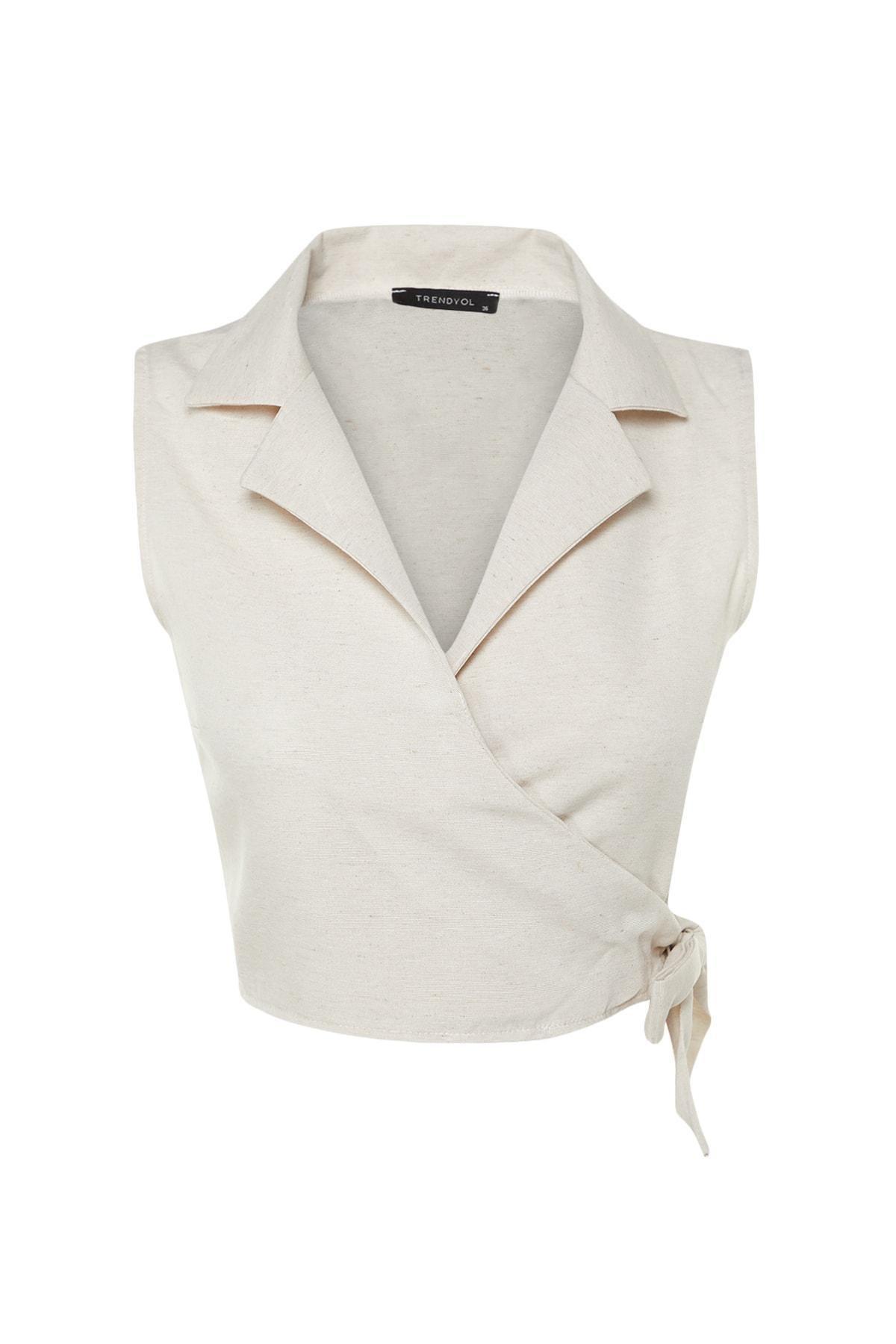 Beige Fitted Blouse, , large image number 5