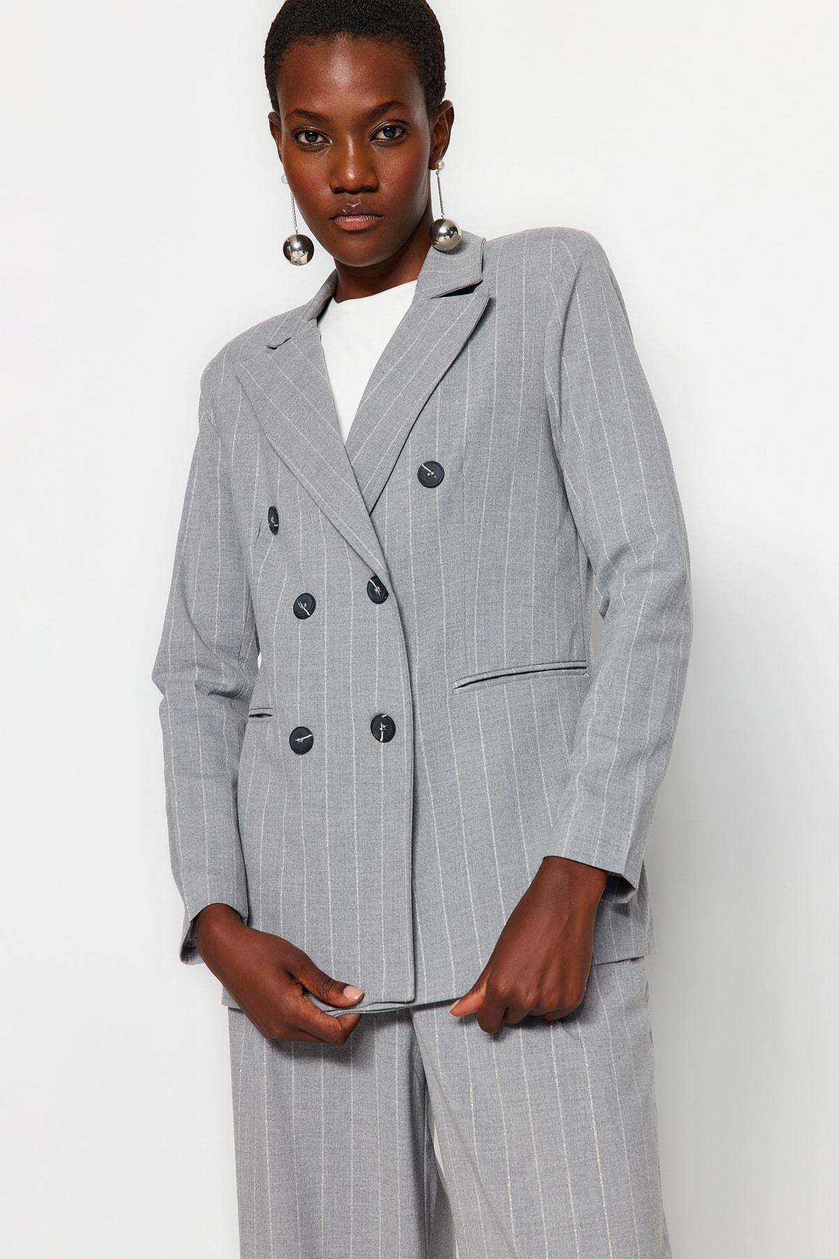 Grey Striped Blazer, , large image number 0
