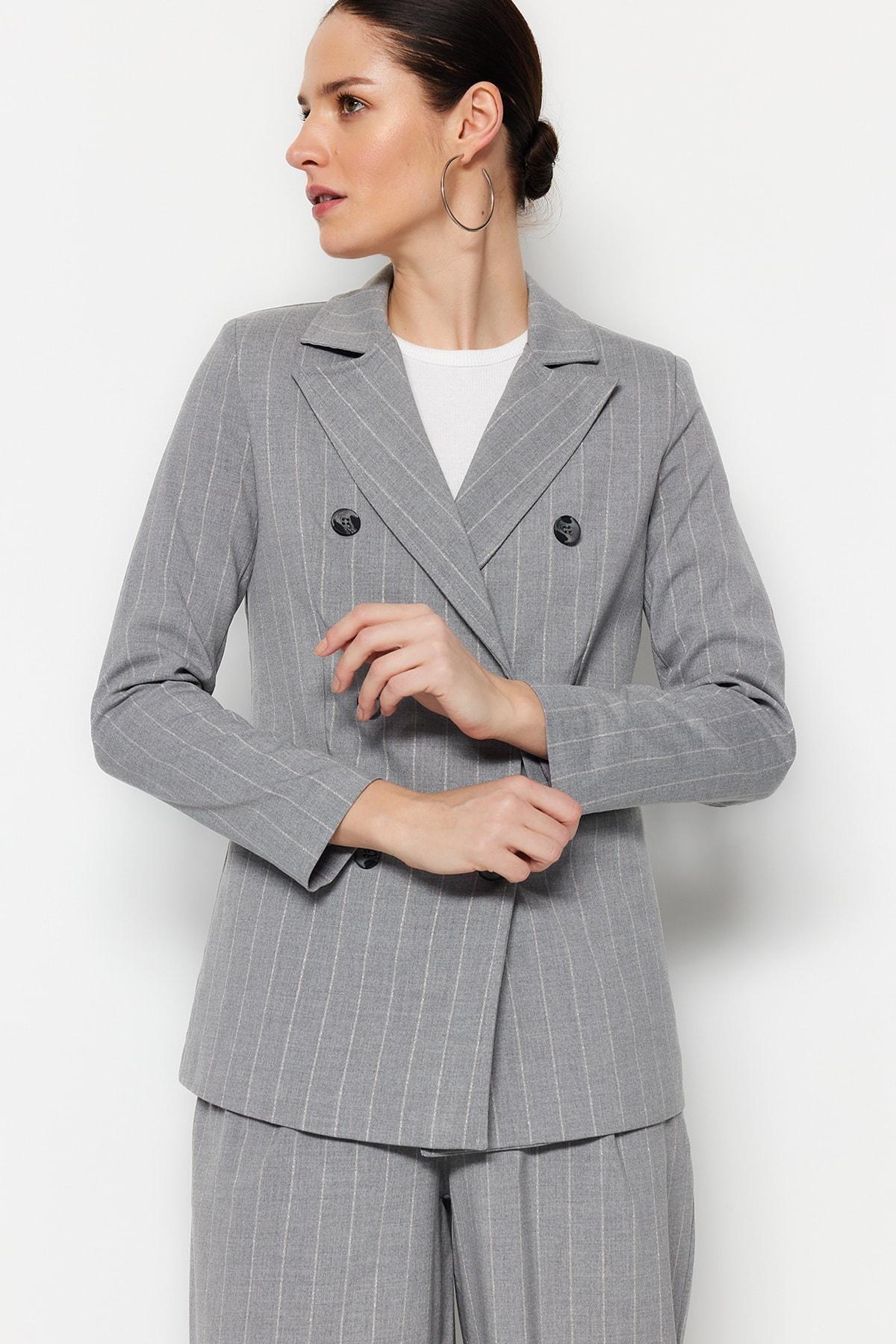 Grey Striped Blazer, , large image number 1
