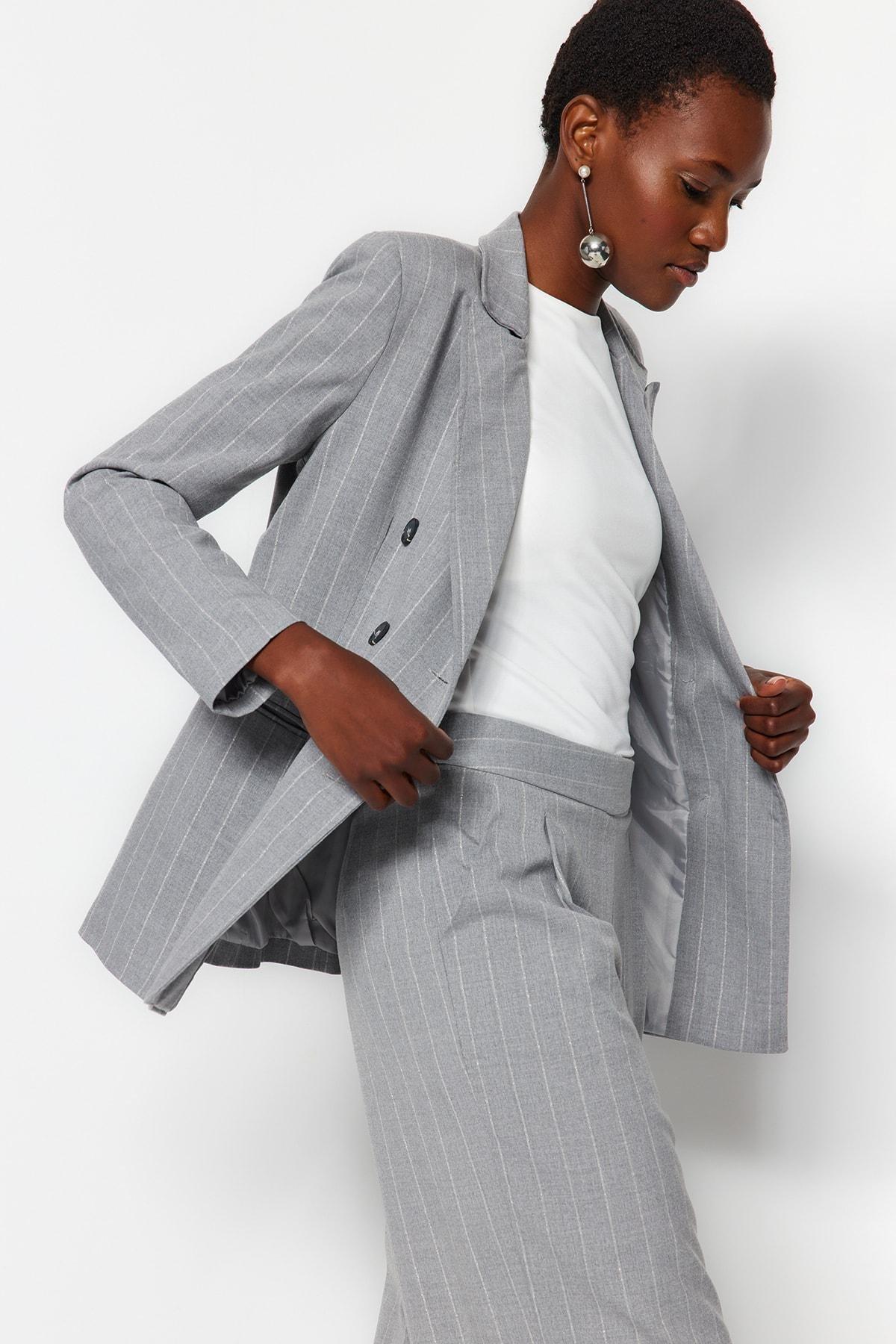 Grey Striped Blazer, , large image number 2
