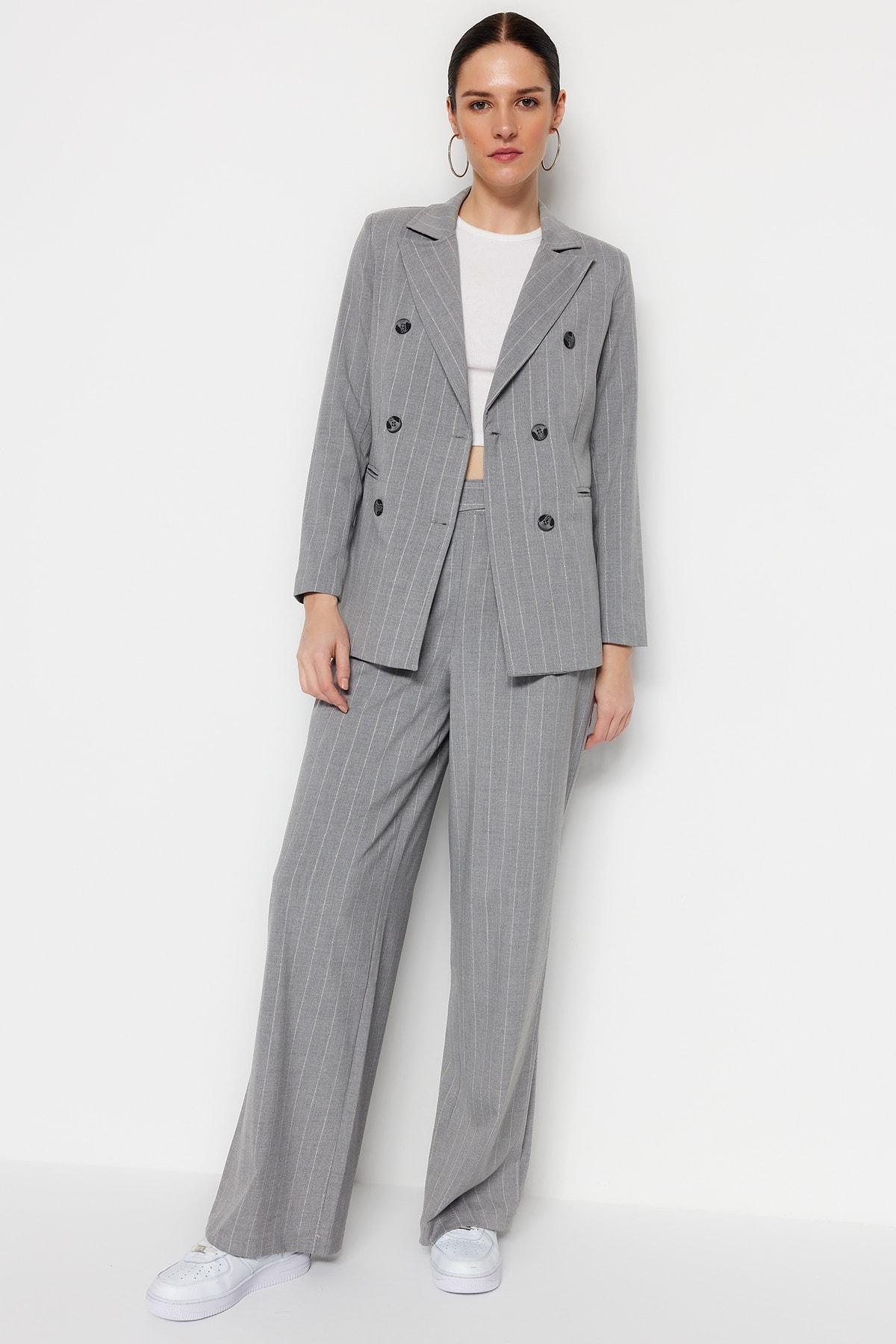 Grey Striped Blazer, , large image number 3