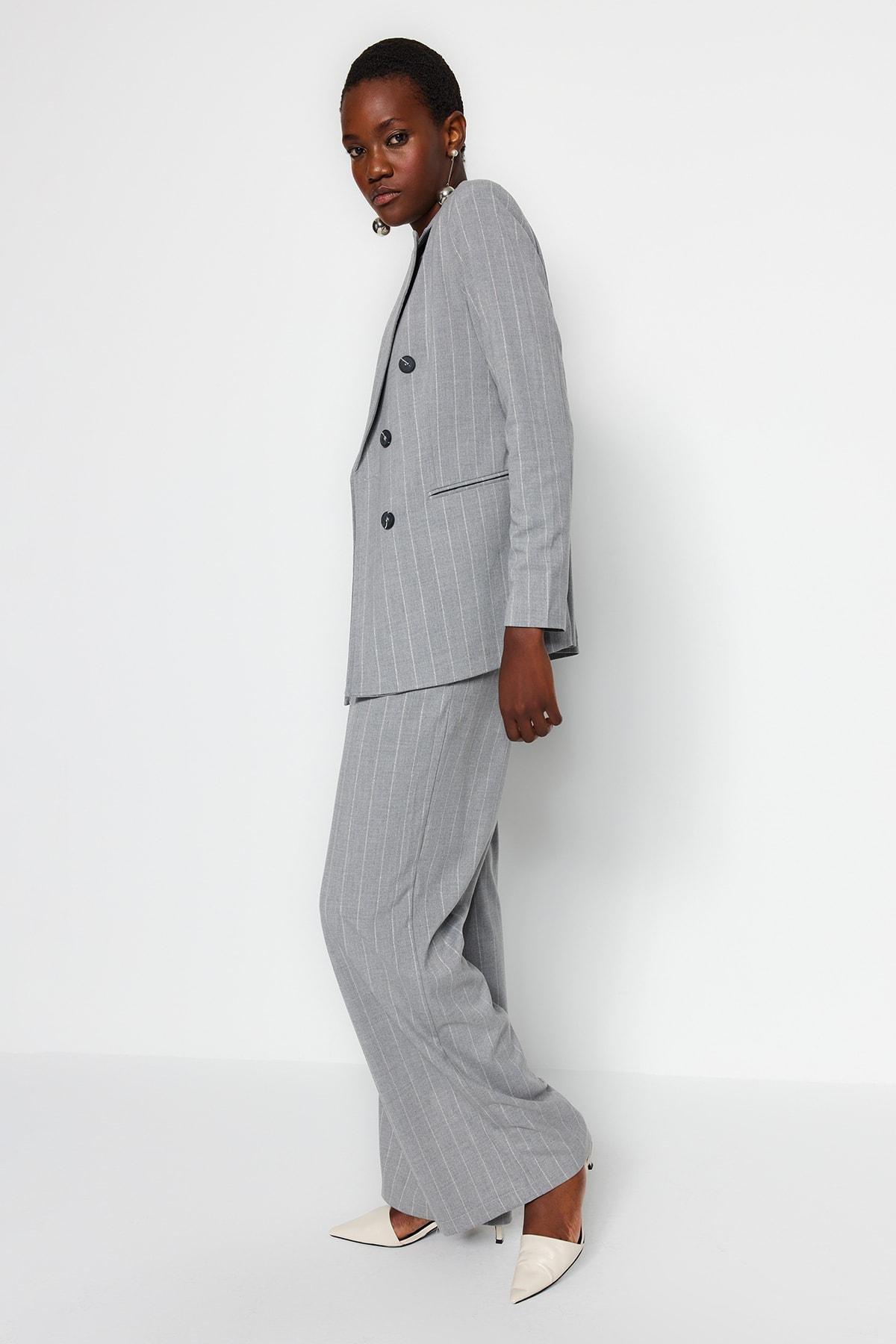 Grey Striped Blazer, , large image number 4