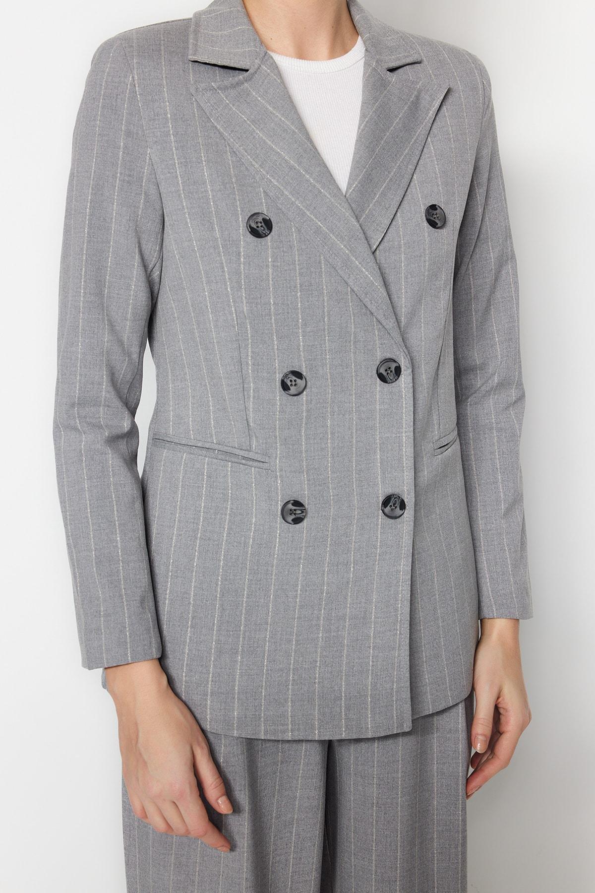 Grey Striped Blazer, , large image number 5