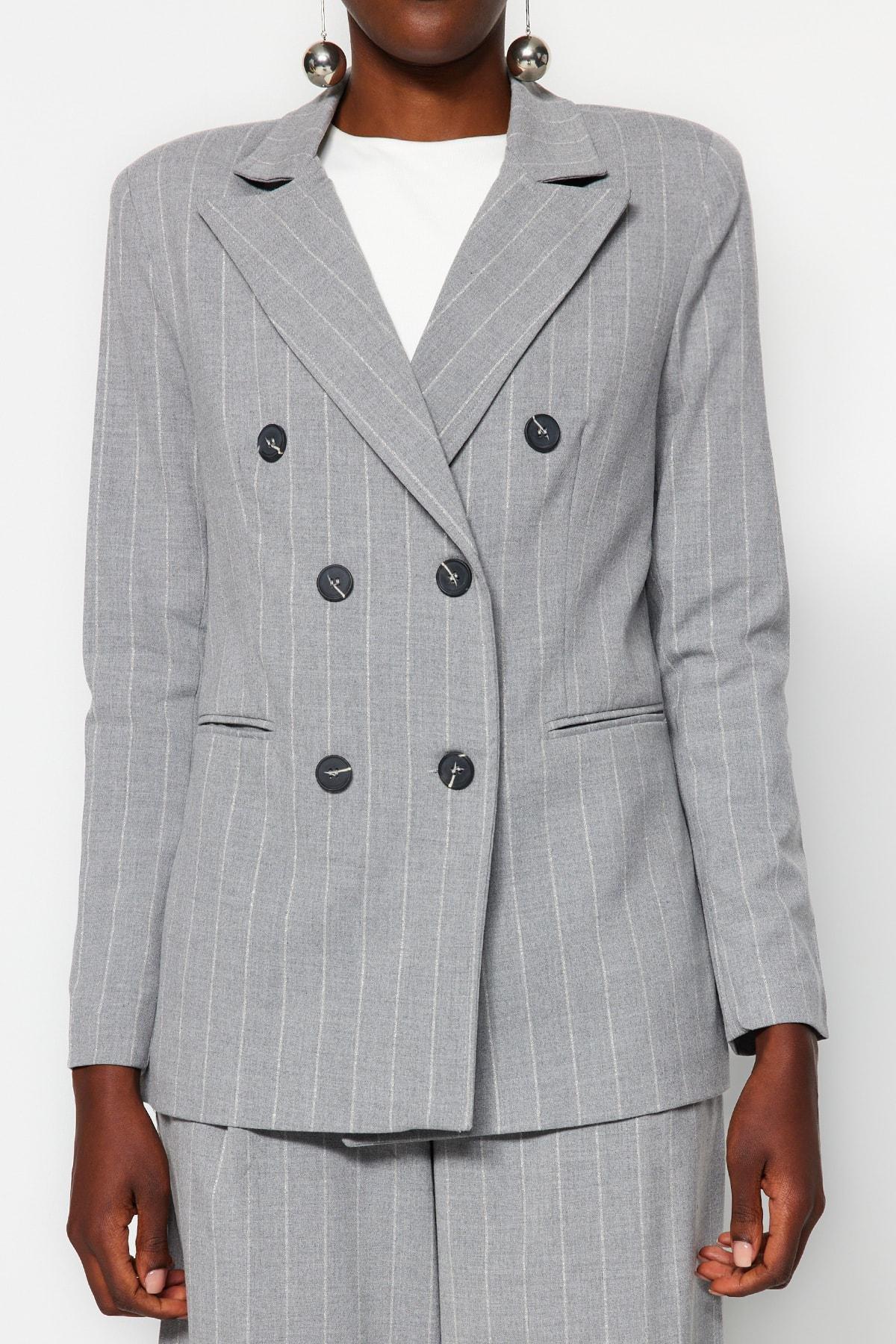 Grey Striped Blazer, , large image number 6