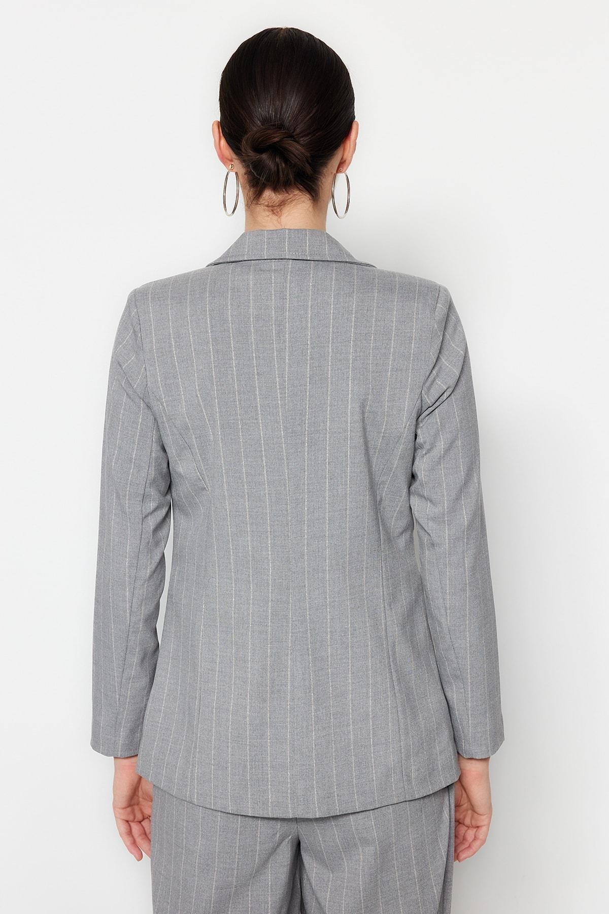 Grey Striped Blazer, , large image number 7