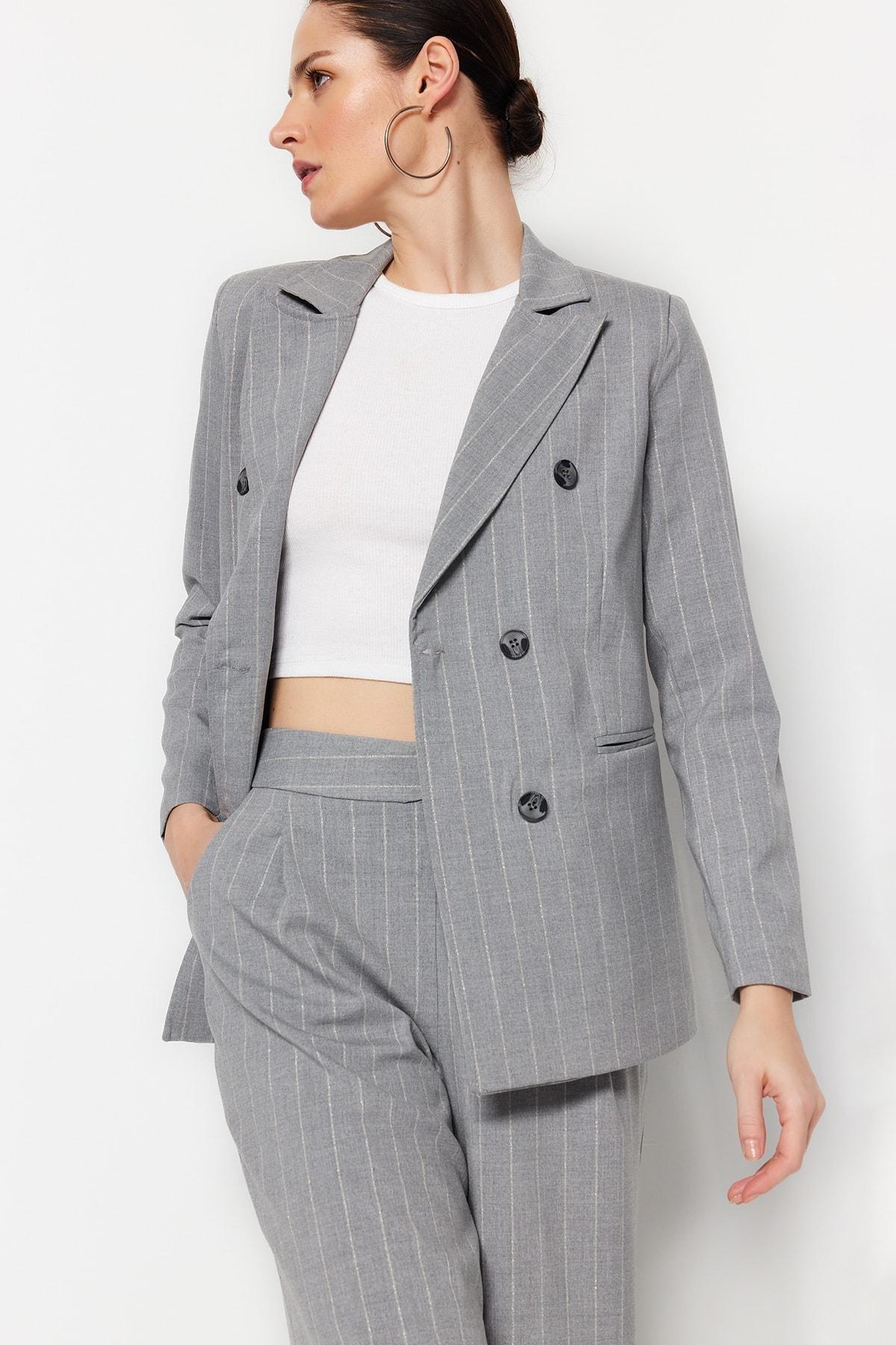Grey Striped Blazer, , large image number 9