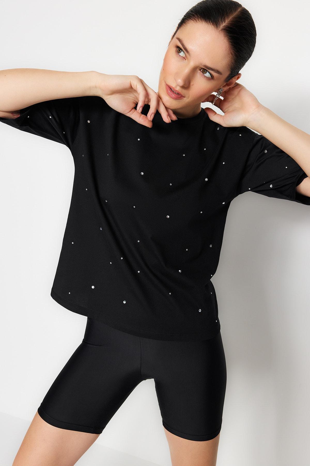 Black Crew Neck Relaxed T-Shirt, , large image number 0