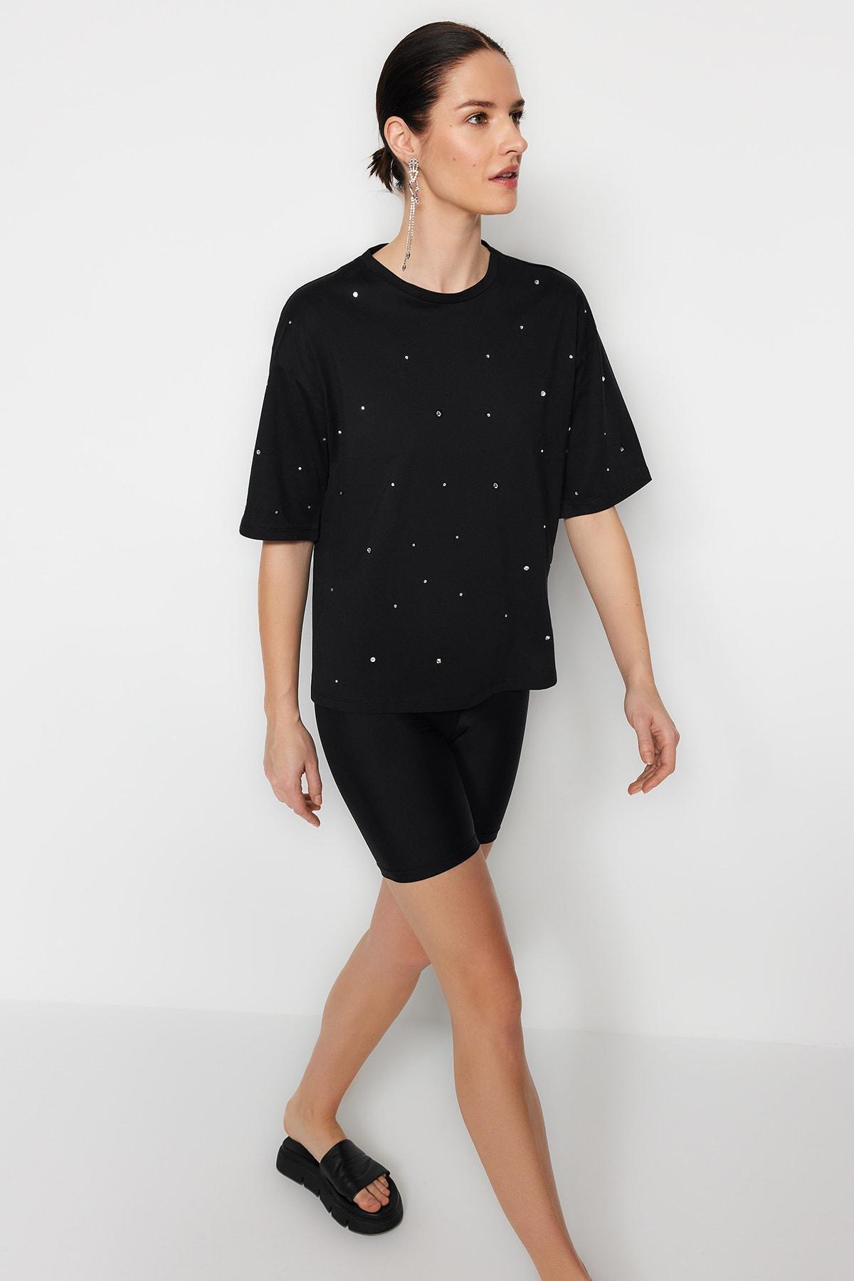 Black Crew Neck Relaxed T-Shirt, , large image number 2