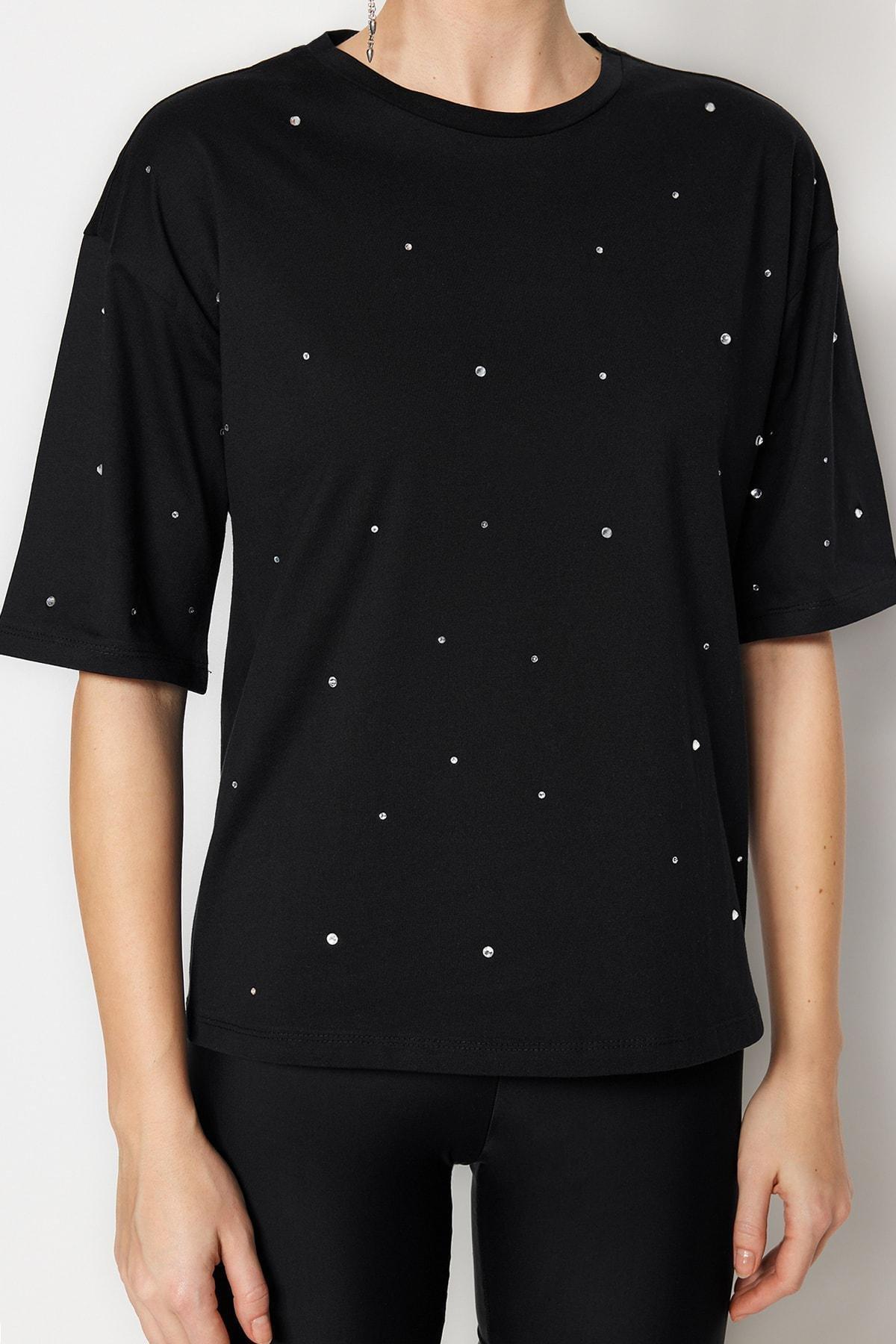 Black Crew Neck Relaxed T-Shirt, , large image number 3