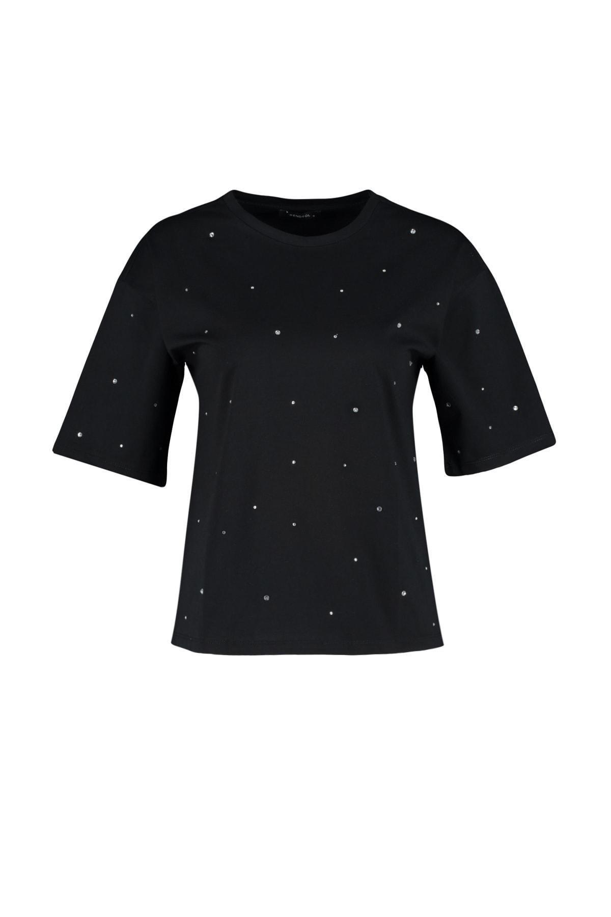 Black Crew Neck Relaxed T-Shirt, , large image number 5