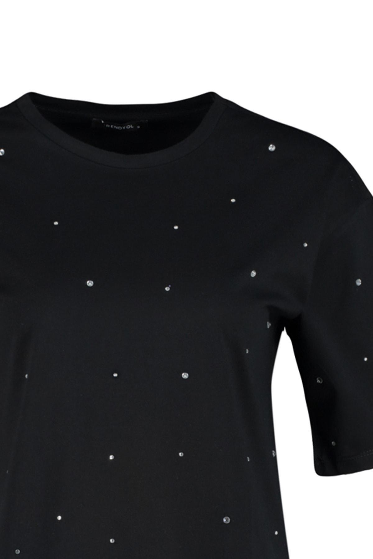 Black Crew Neck Relaxed T-Shirt, , large image number 6