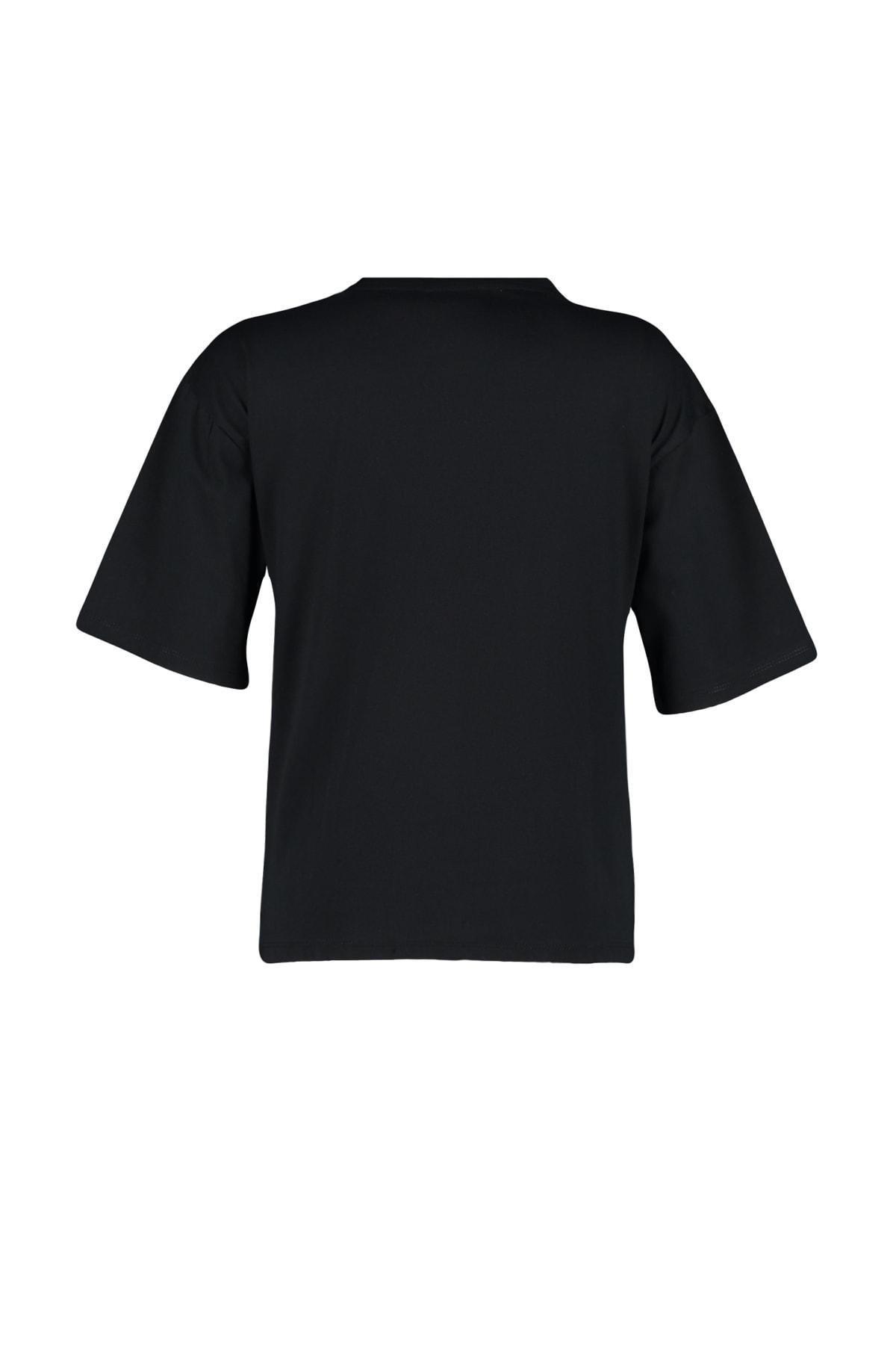 Black Crew Neck Relaxed T-Shirt, , large image number 7