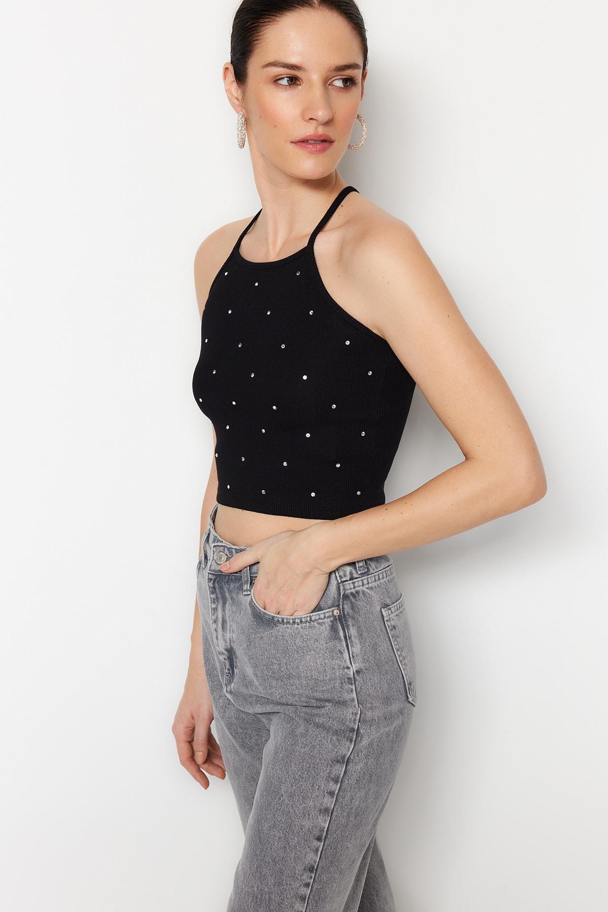 Black Crew Neck Blouse, , large image number 2
