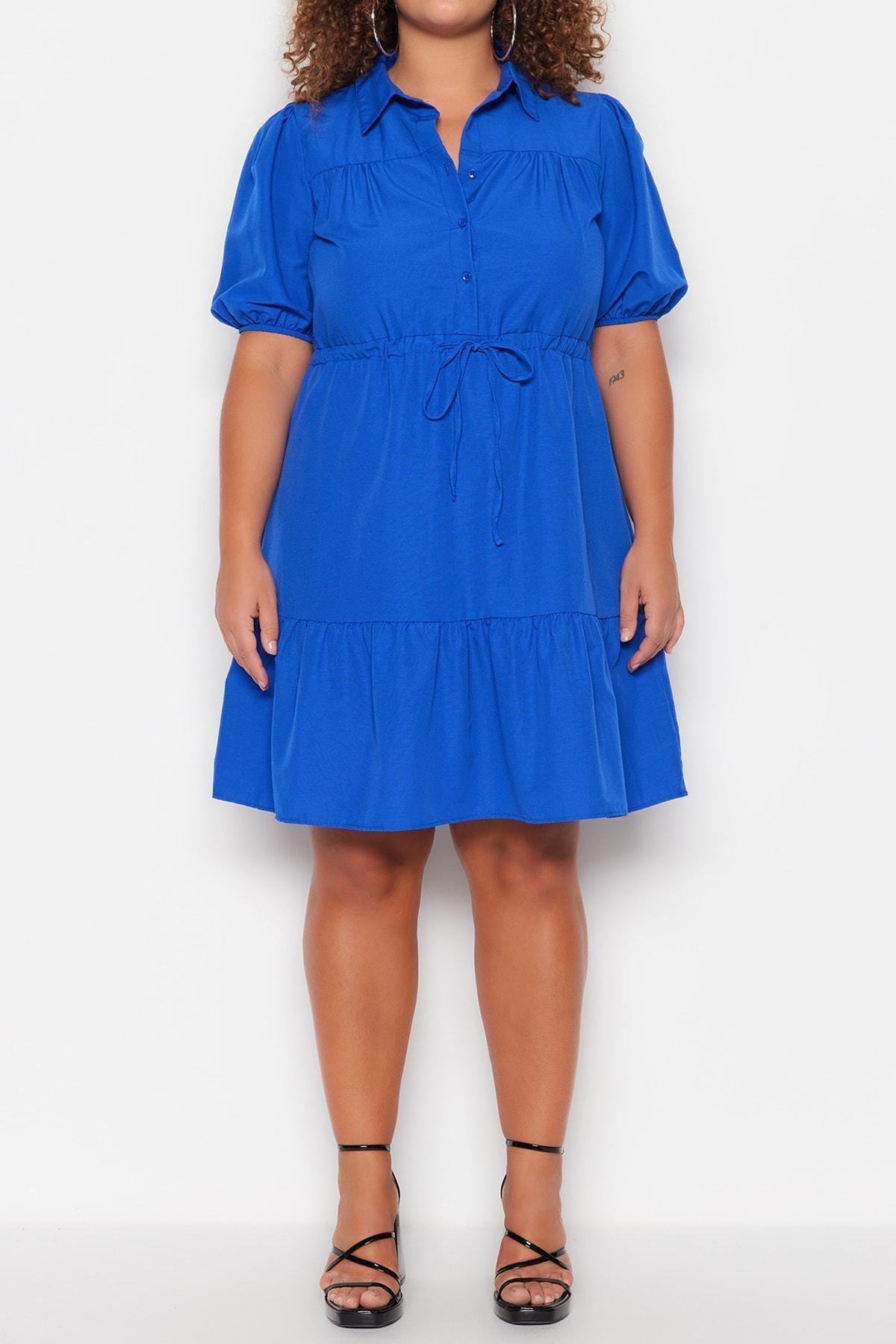 Blue Floral Plus Size Shirt Dress, , large image number 2