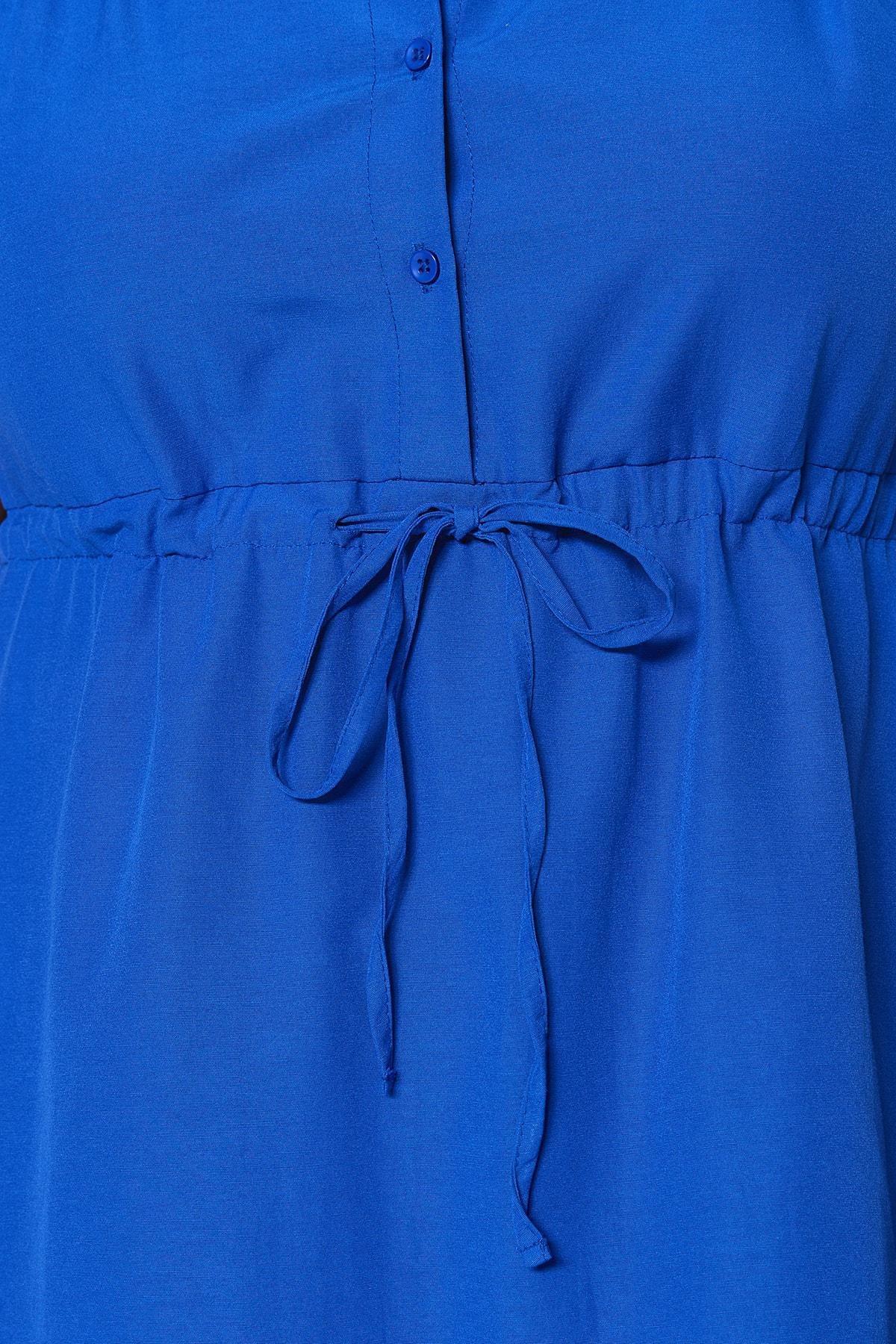 Blue Floral Plus Size Shirt Dress, , large image number 3