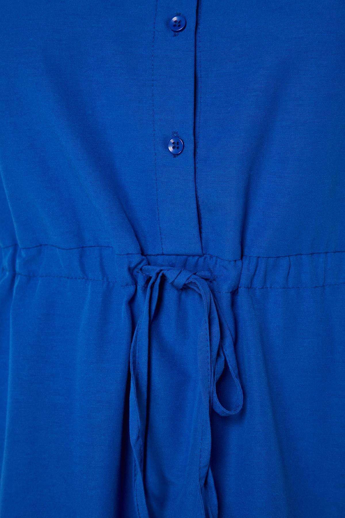 Blue Floral Plus Size Shirt Dress, , large image number 5