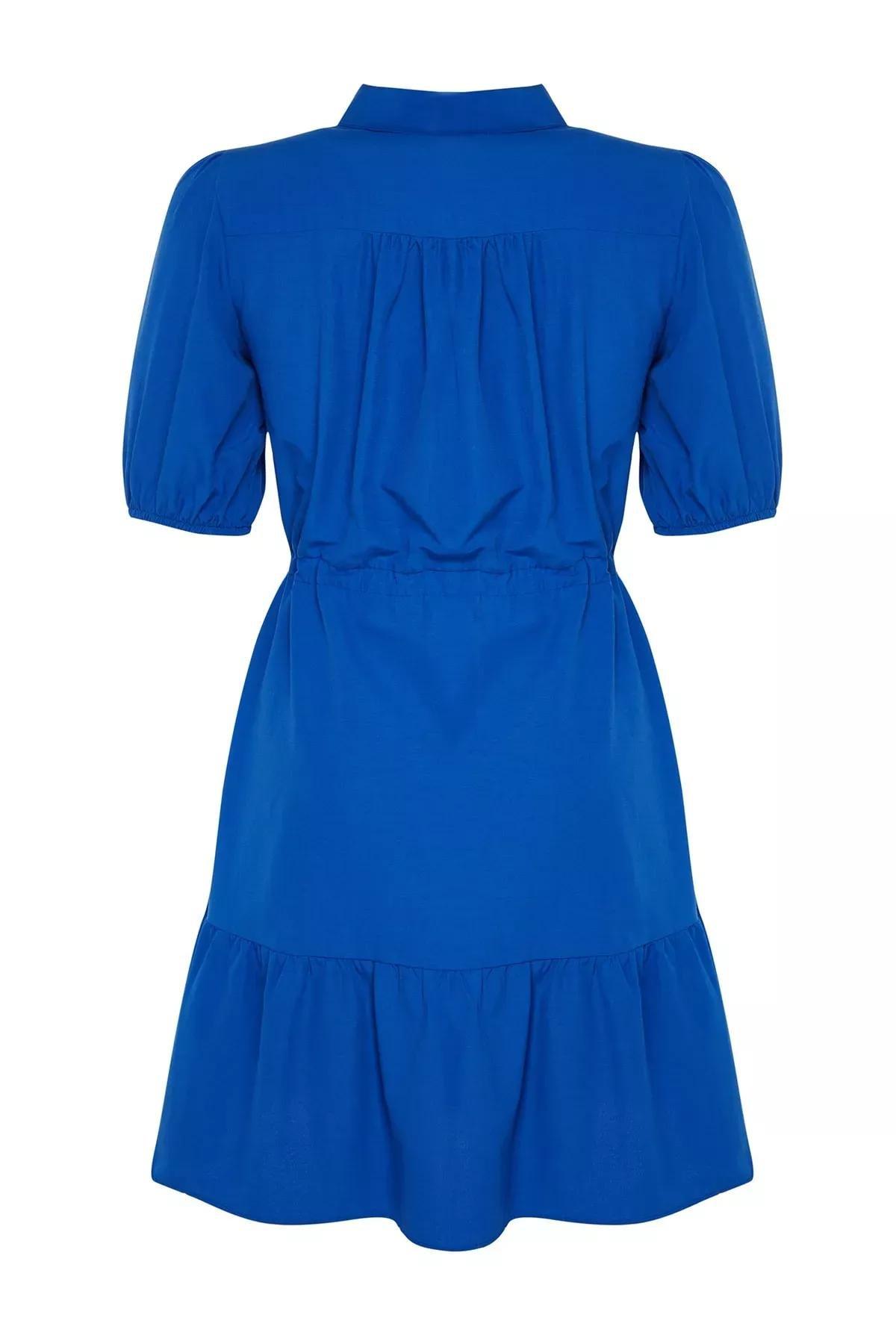 Blue Floral Plus Size Shirt Dress, , large image number 6
