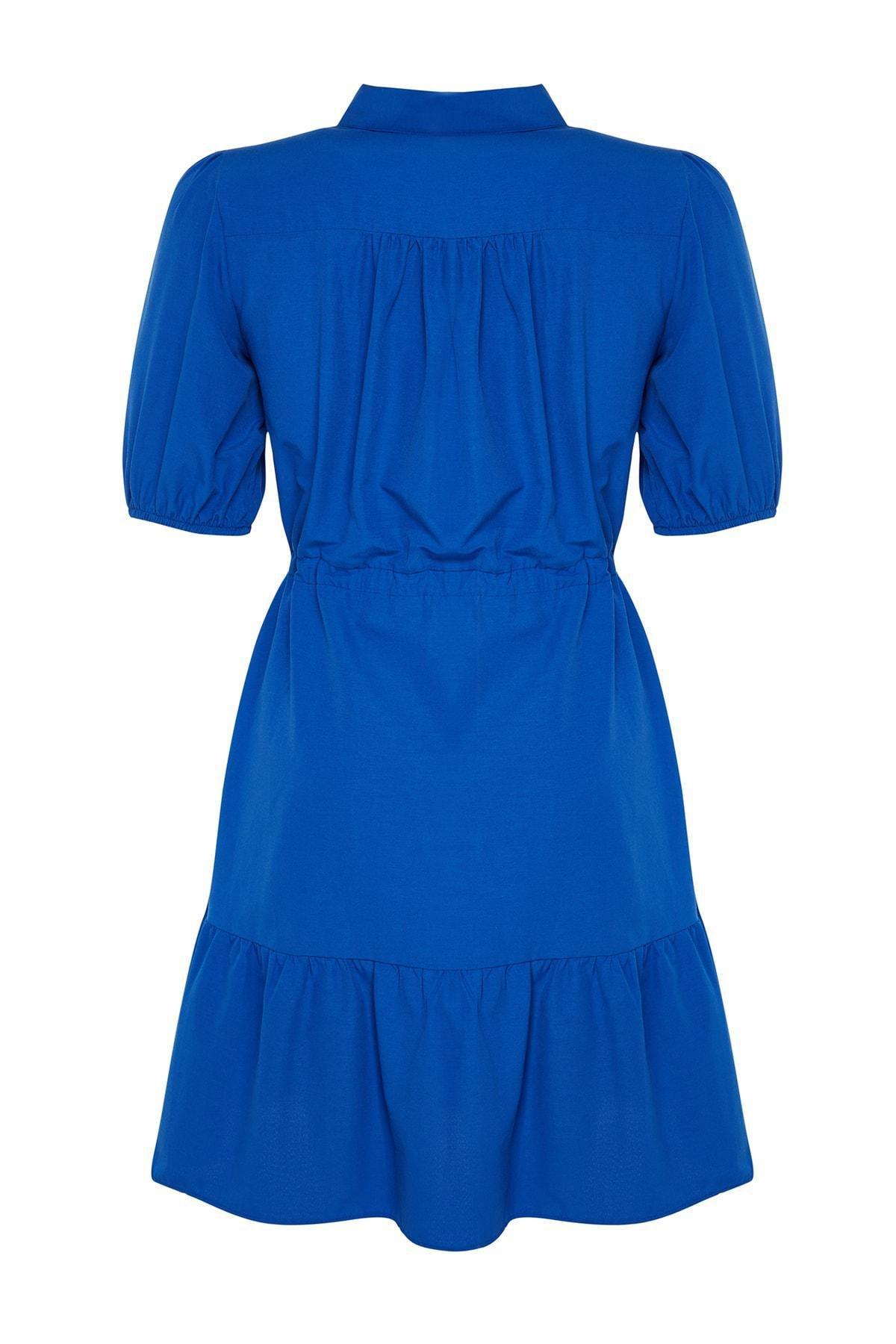 Blue Floral Plus Size Shirt Dress, , large image number 6