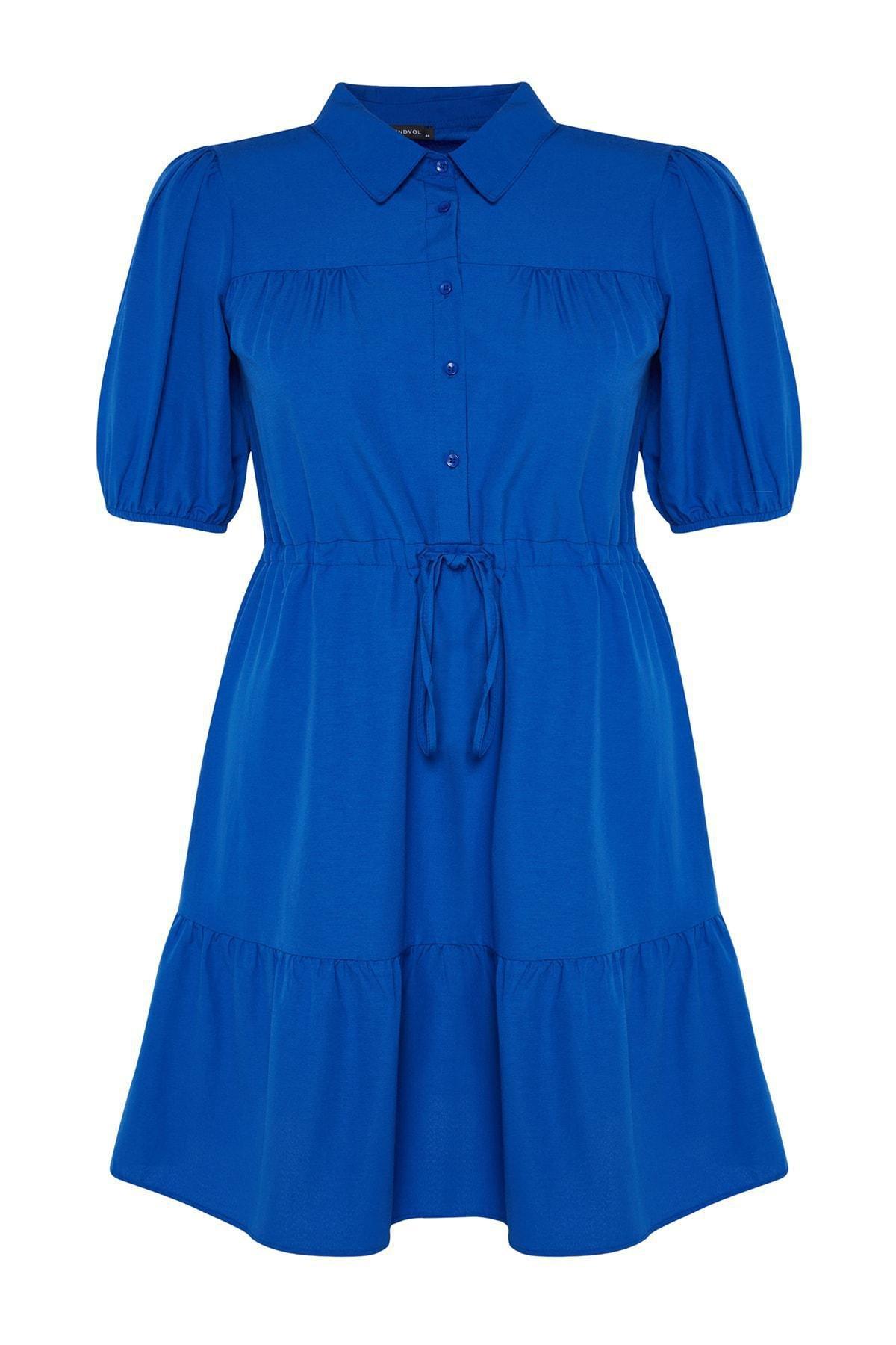 Blue Floral Plus Size Shirt Dress, , large image number 7