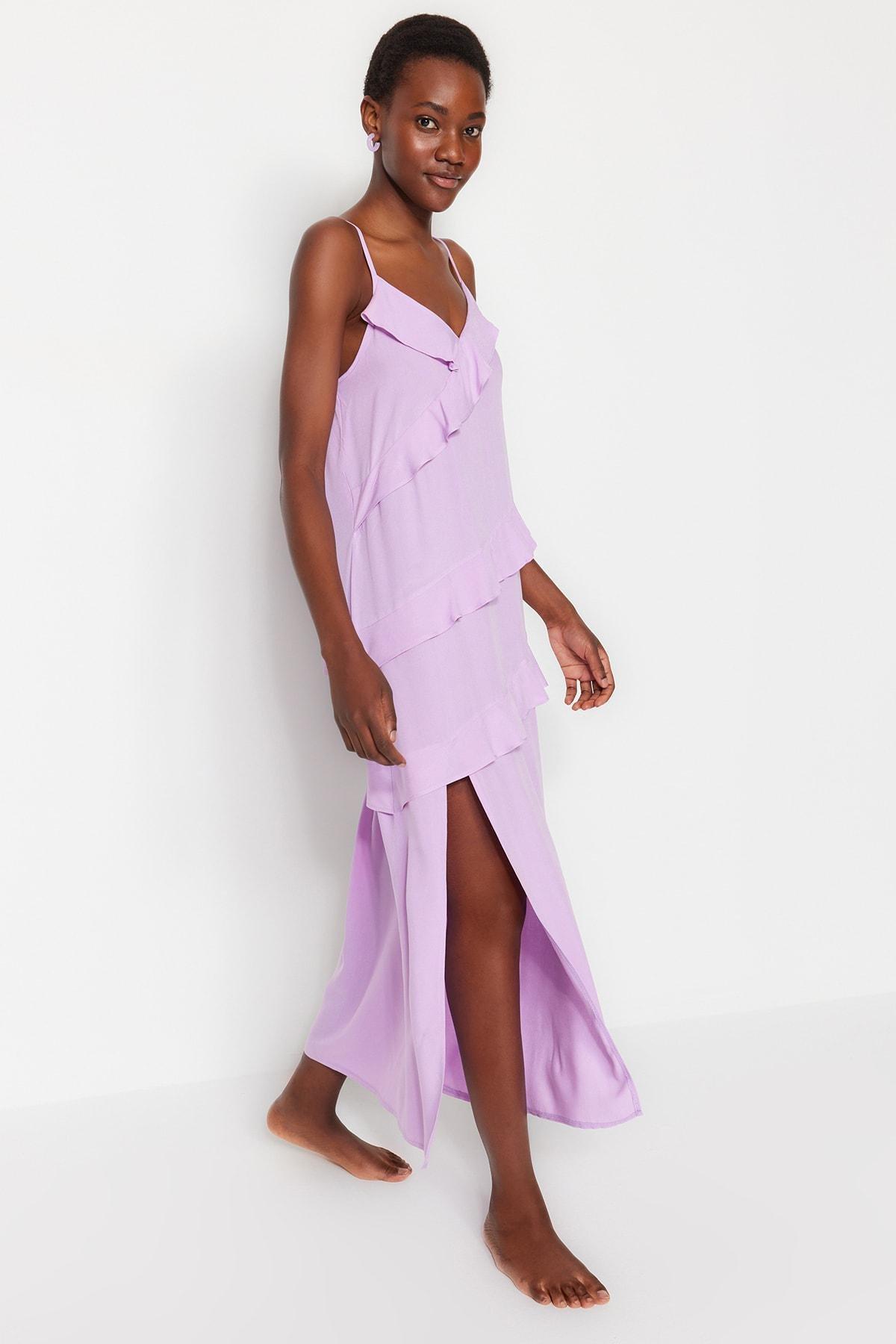 Purple Crew Neck Ruffle Hem Dress, , large image number 1