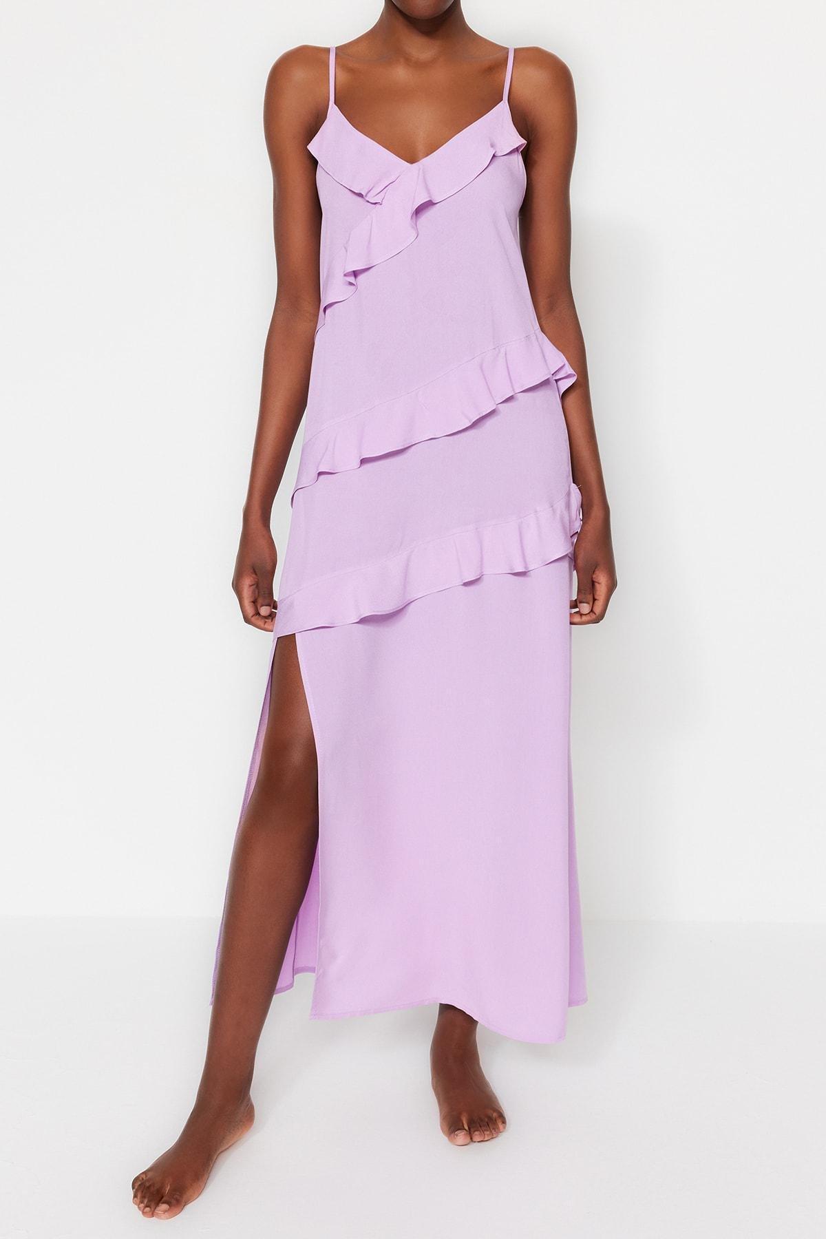 Purple Crew Neck Ruffle Hem Dress, , large image number 3